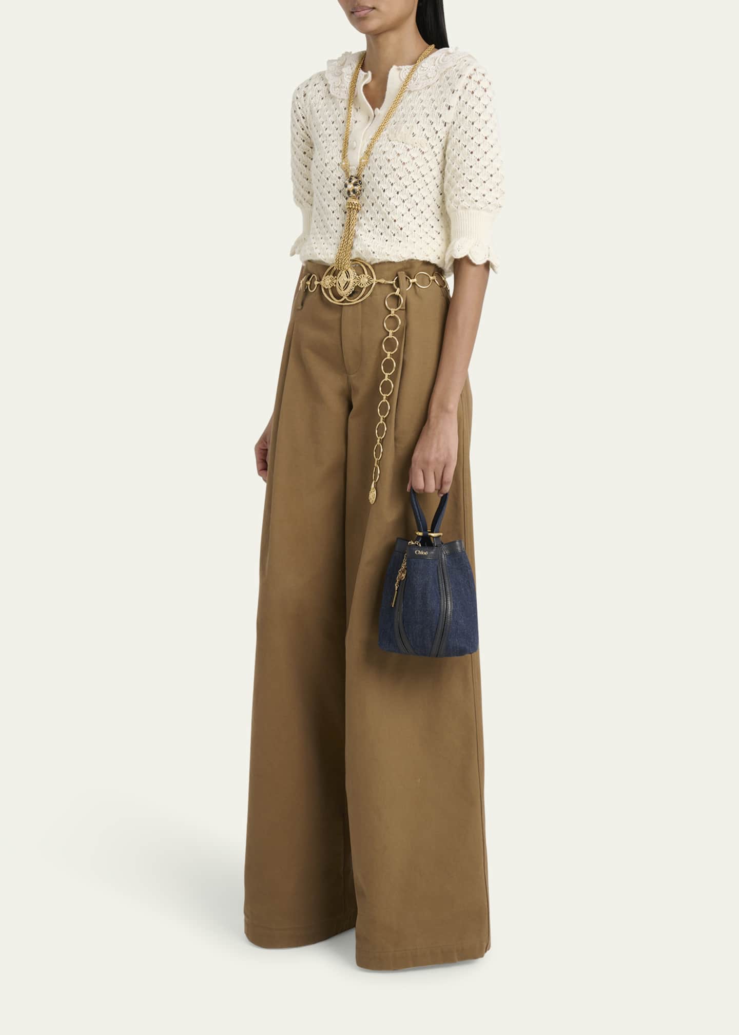 Chloe Spin Mini Bucket Tote Bag in Denim and Leather Image 5 of 6