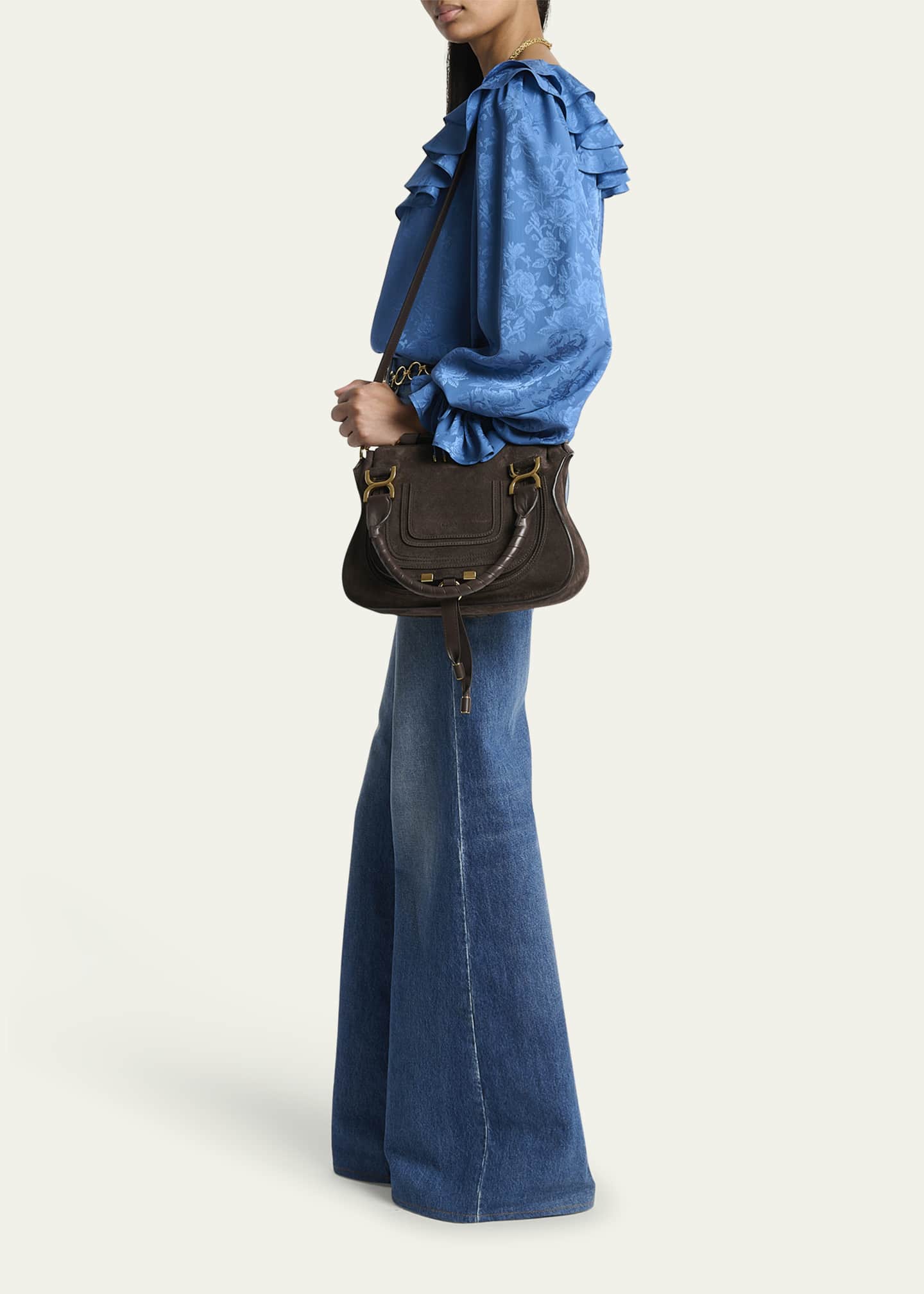 Chloe Marcie Double Carry Satchel in Calfskin Suede Image 5 of 6