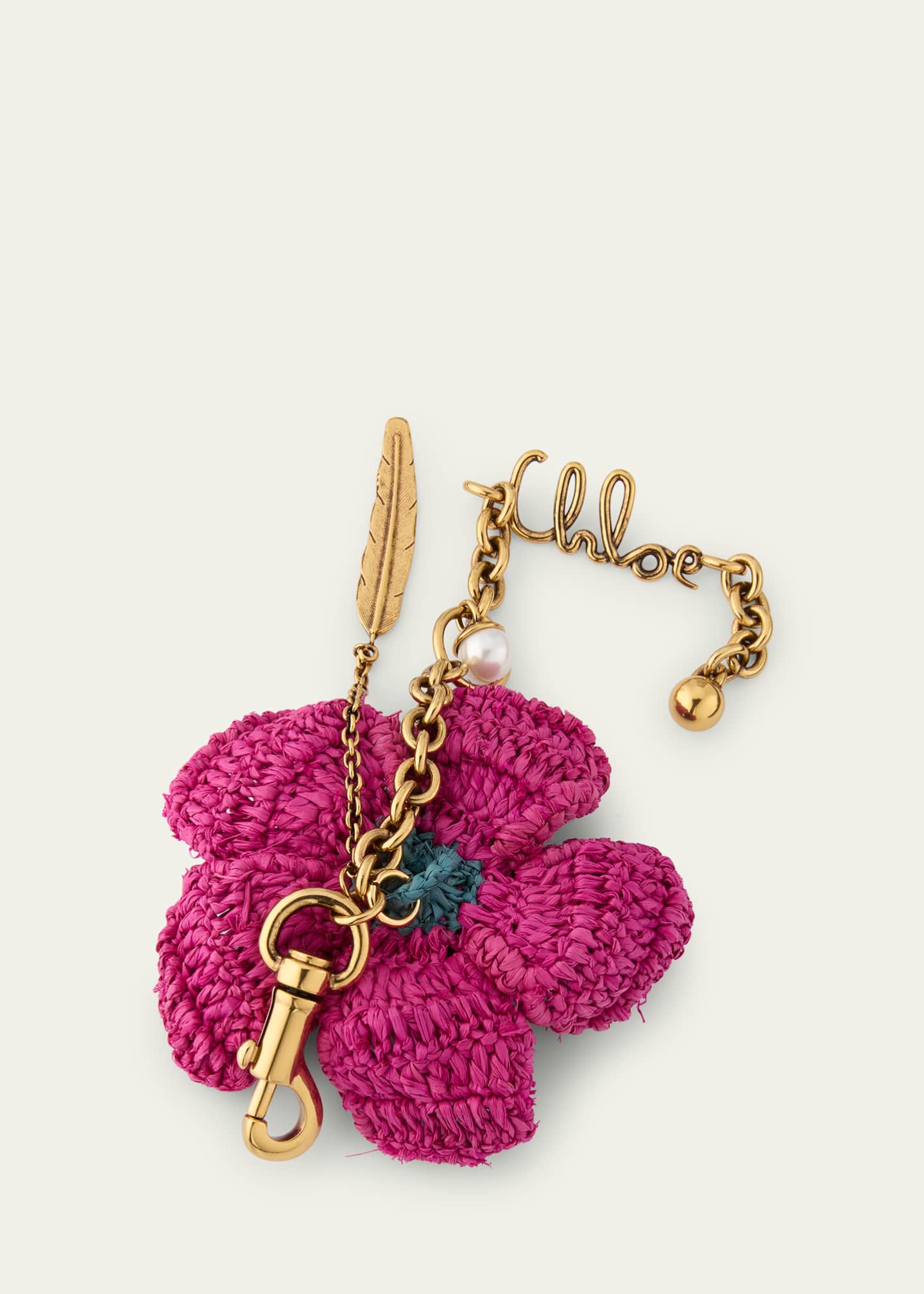 Chloe Crochet Raffia Flower Bag Charm Image 3 of 3