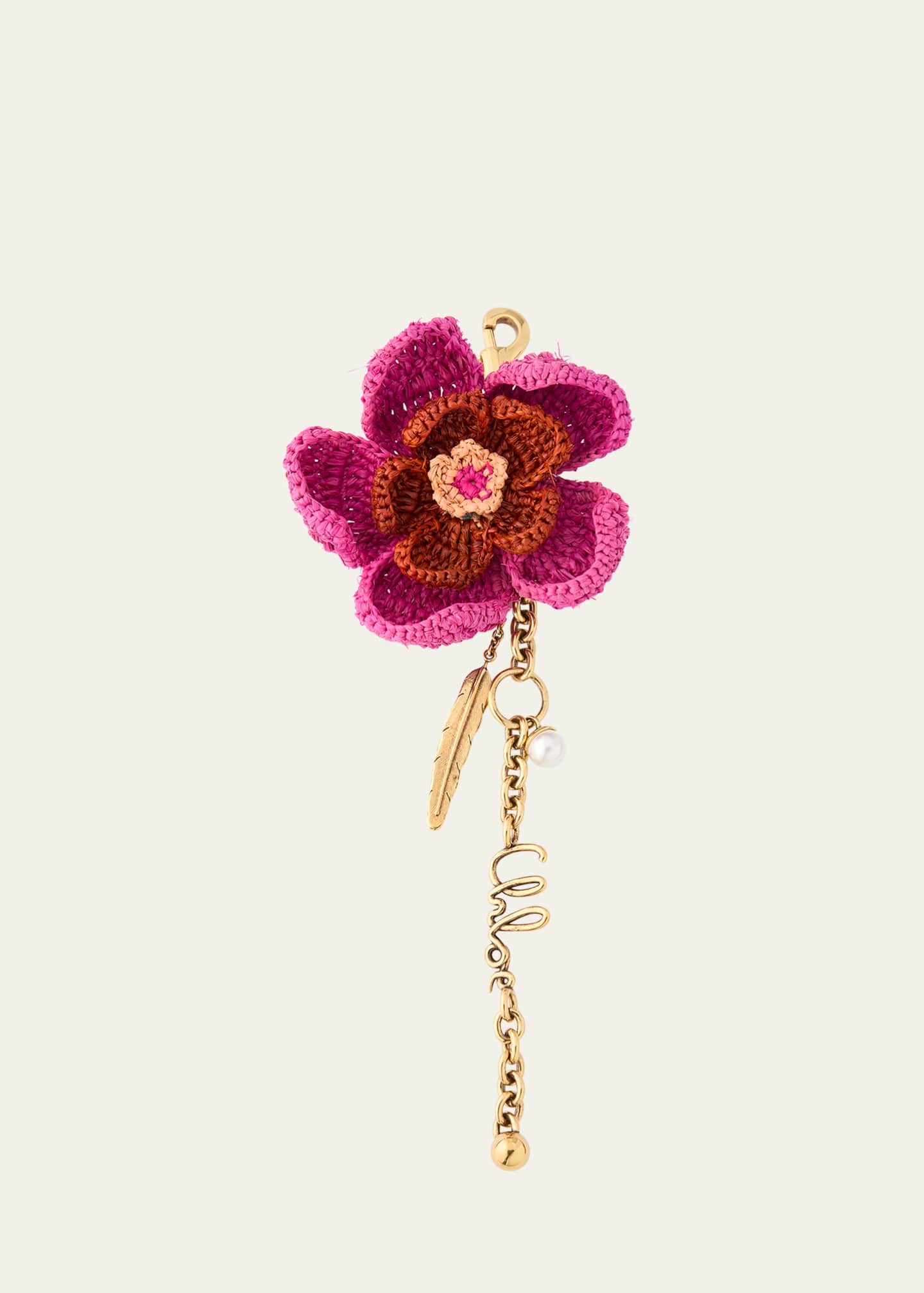 Chloe Crochet Raffia Flower Bag Charm Image 1 of 3