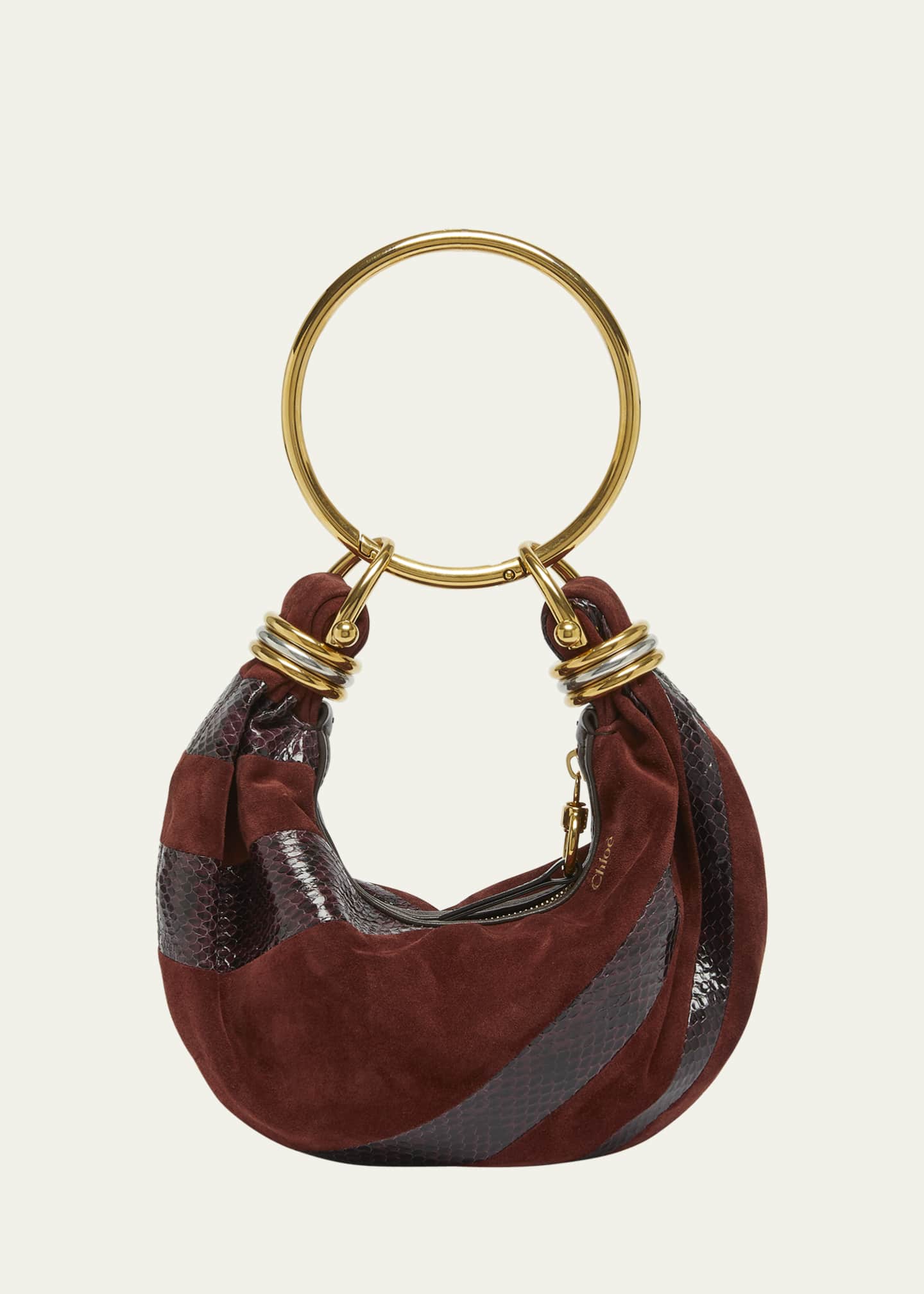 Chloe Bracelet Shoulder Bag in Calfskin Suede and Snakeskin