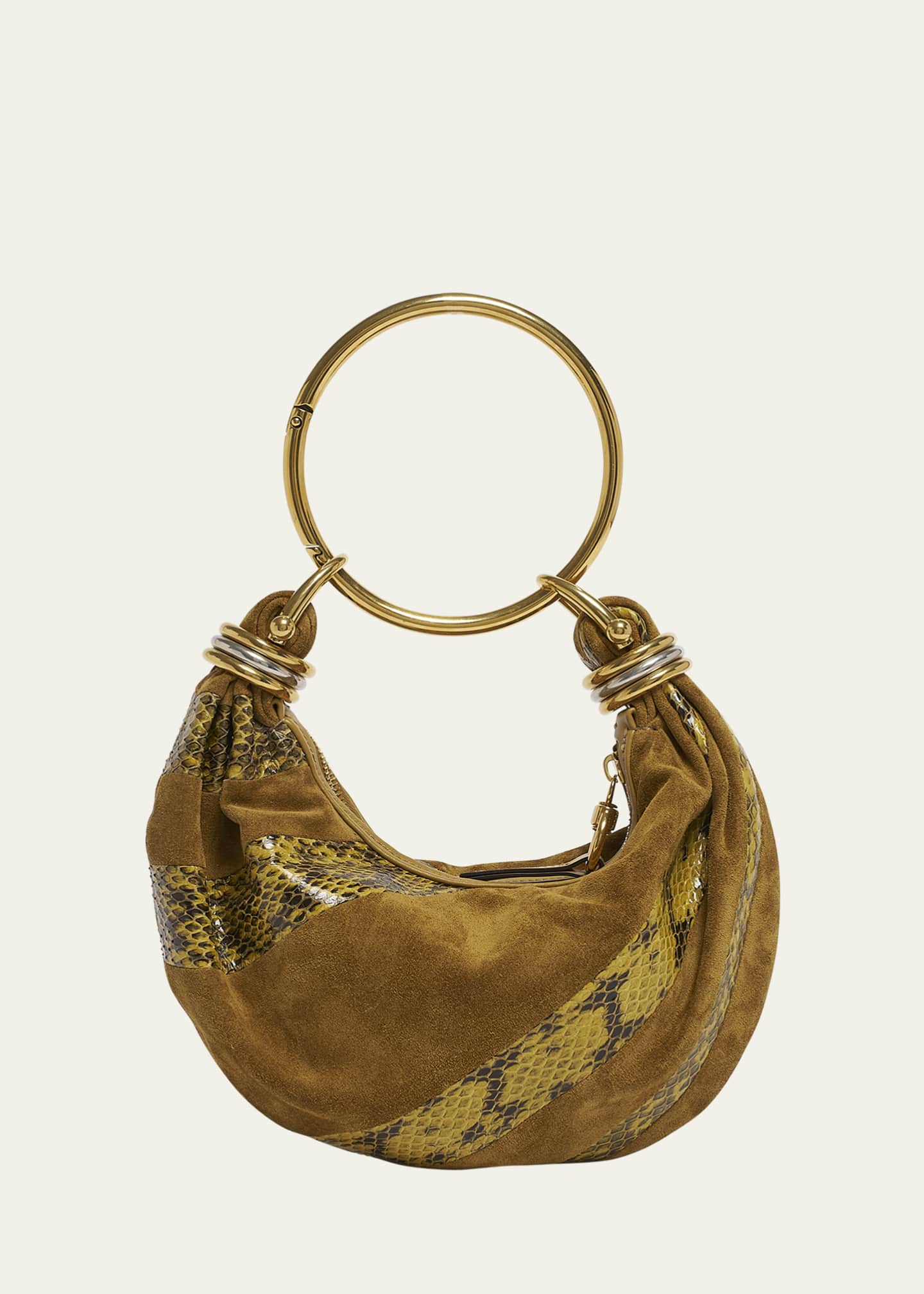 Chloe Bracelet Shoulder Bag in Calfskin Suede and Snakeskin Image 1 of 6