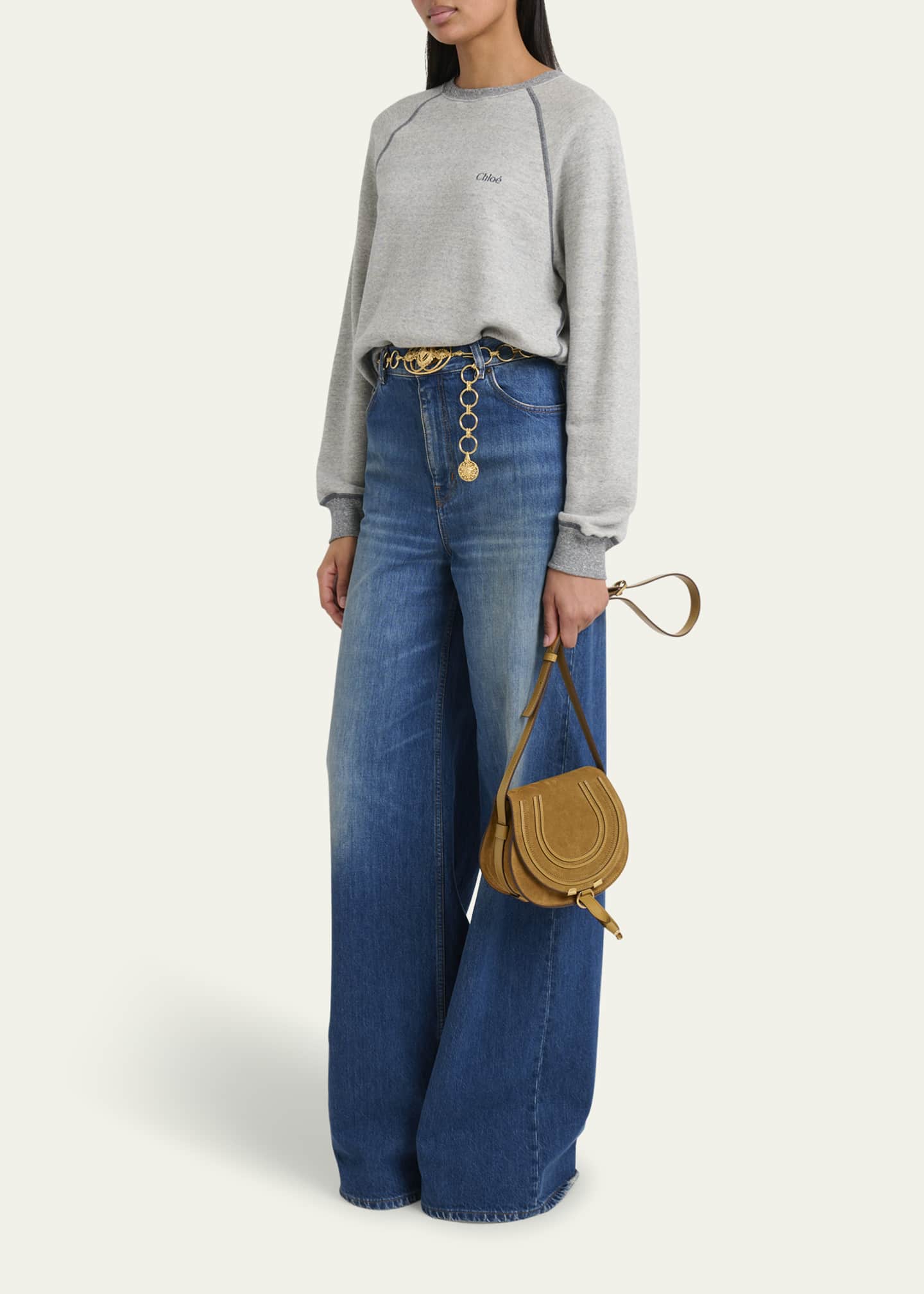 Chloe Marcie Flap Saddle Crossbody Bag in Suede Image 5 of 6