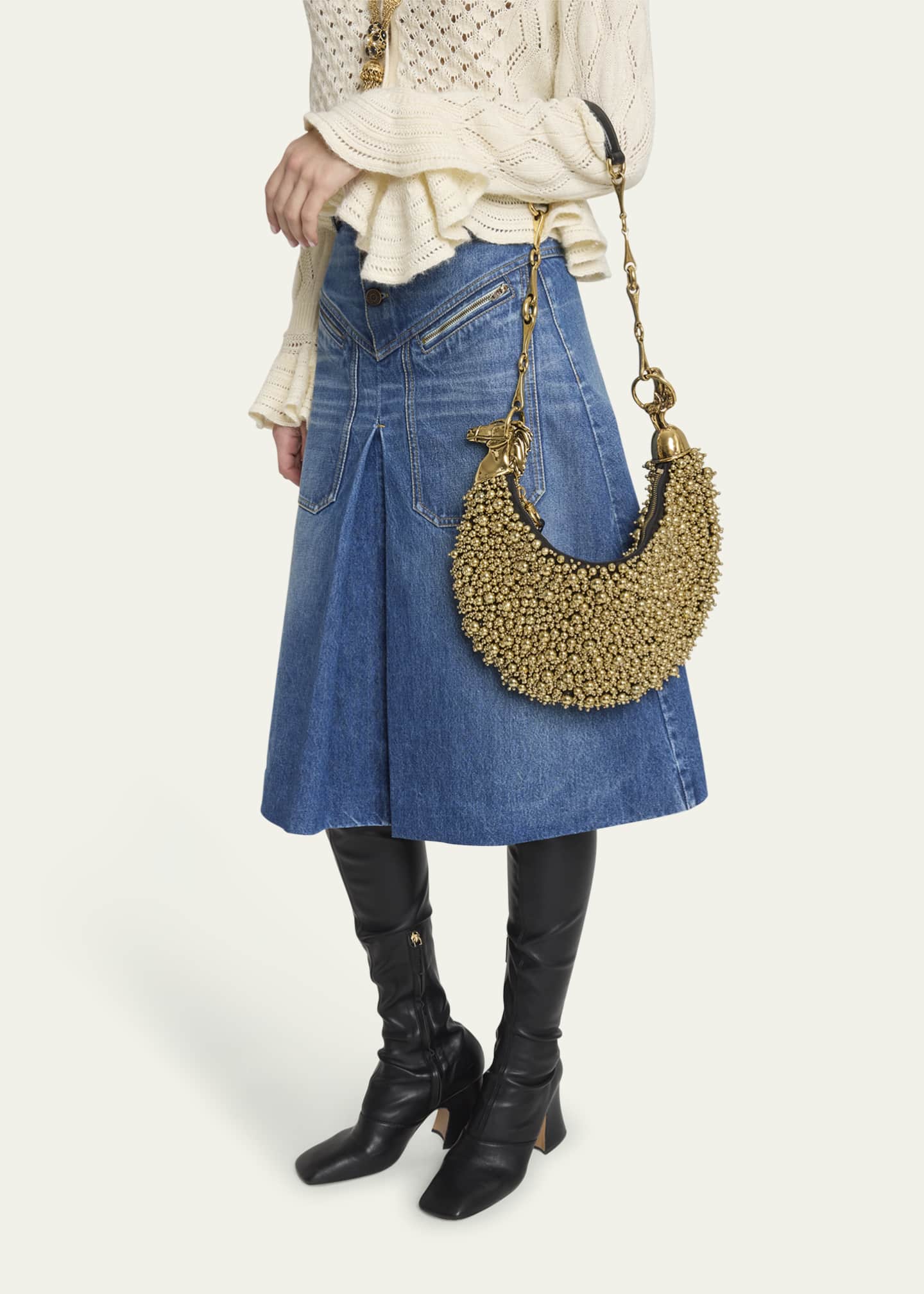 Chloe Horse Chain Strap Shoulder Bag in Beaded Lambskin Suede Image 2 of 6