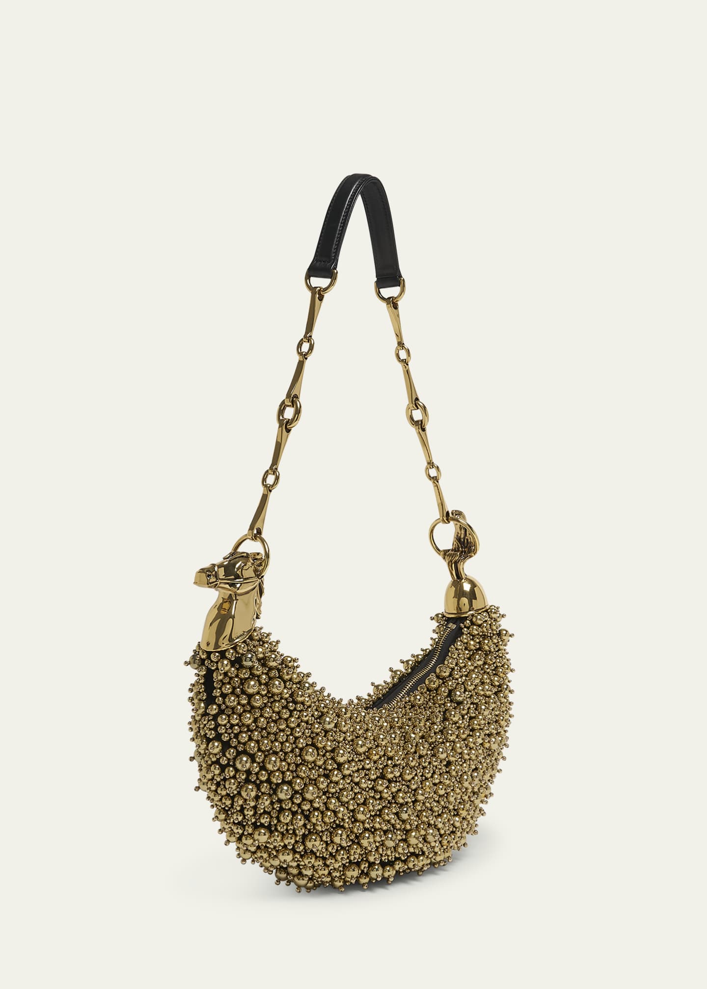 Chloe Horse Chain Strap Shoulder Bag in Beaded Lambskin Suede Image 3 of 6
