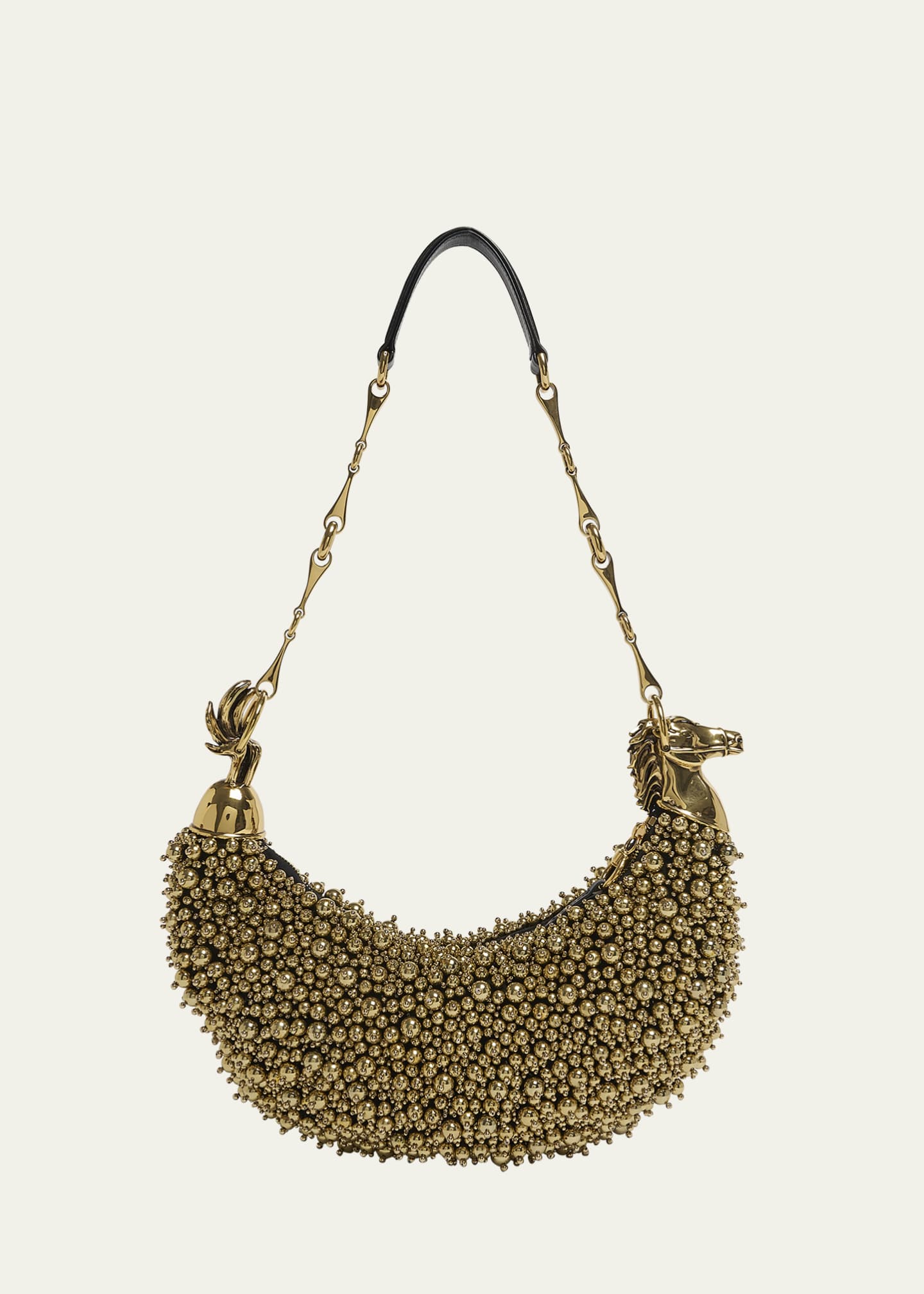 Chloe Horse Chain Strap Shoulder Bag in Beaded Lambskin Suede Image 1 of 6
