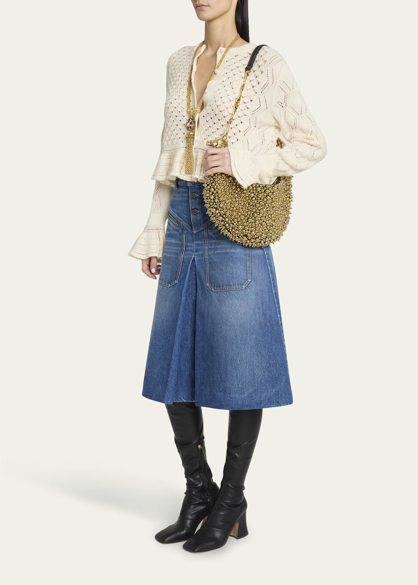 Chloe Horse Chain Strap Shoulder Bag in Beaded Lambskin Suede Image 5 of 6