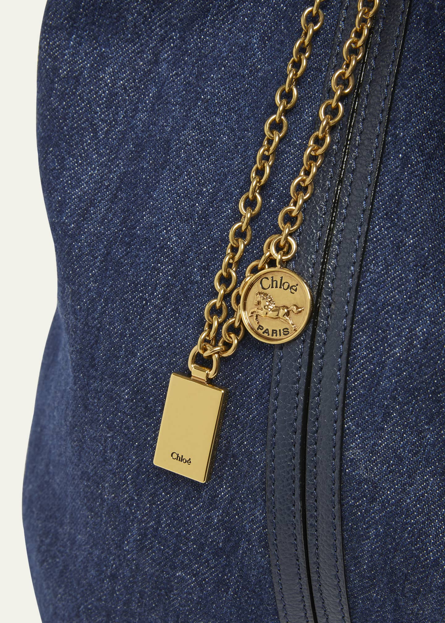 Chloe Spin Medium Tote Bag in Denim and Leather Image 6 of 6
