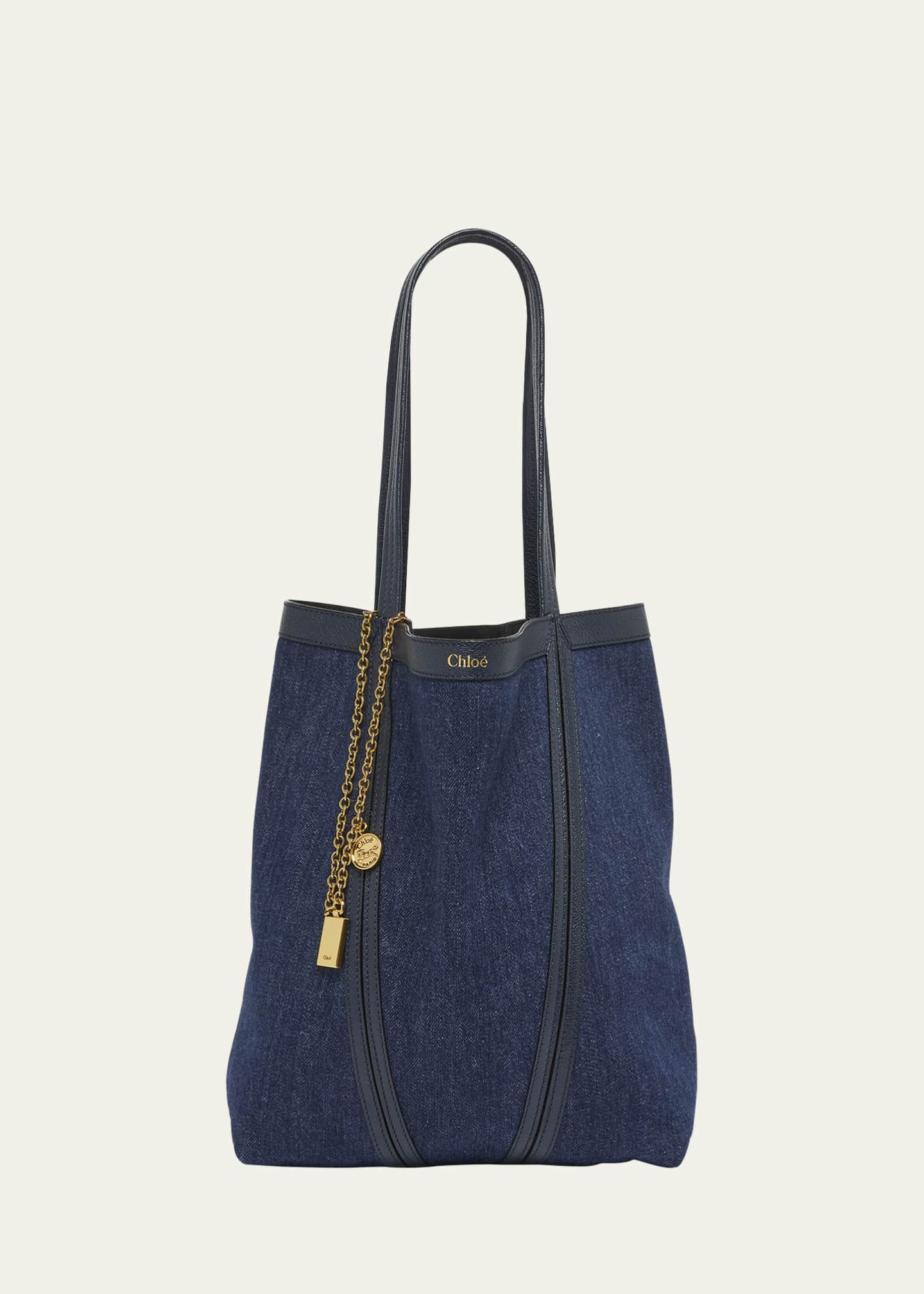 Chloe Spin Medium Tote Bag in Denim and Leather Image 1 of 6