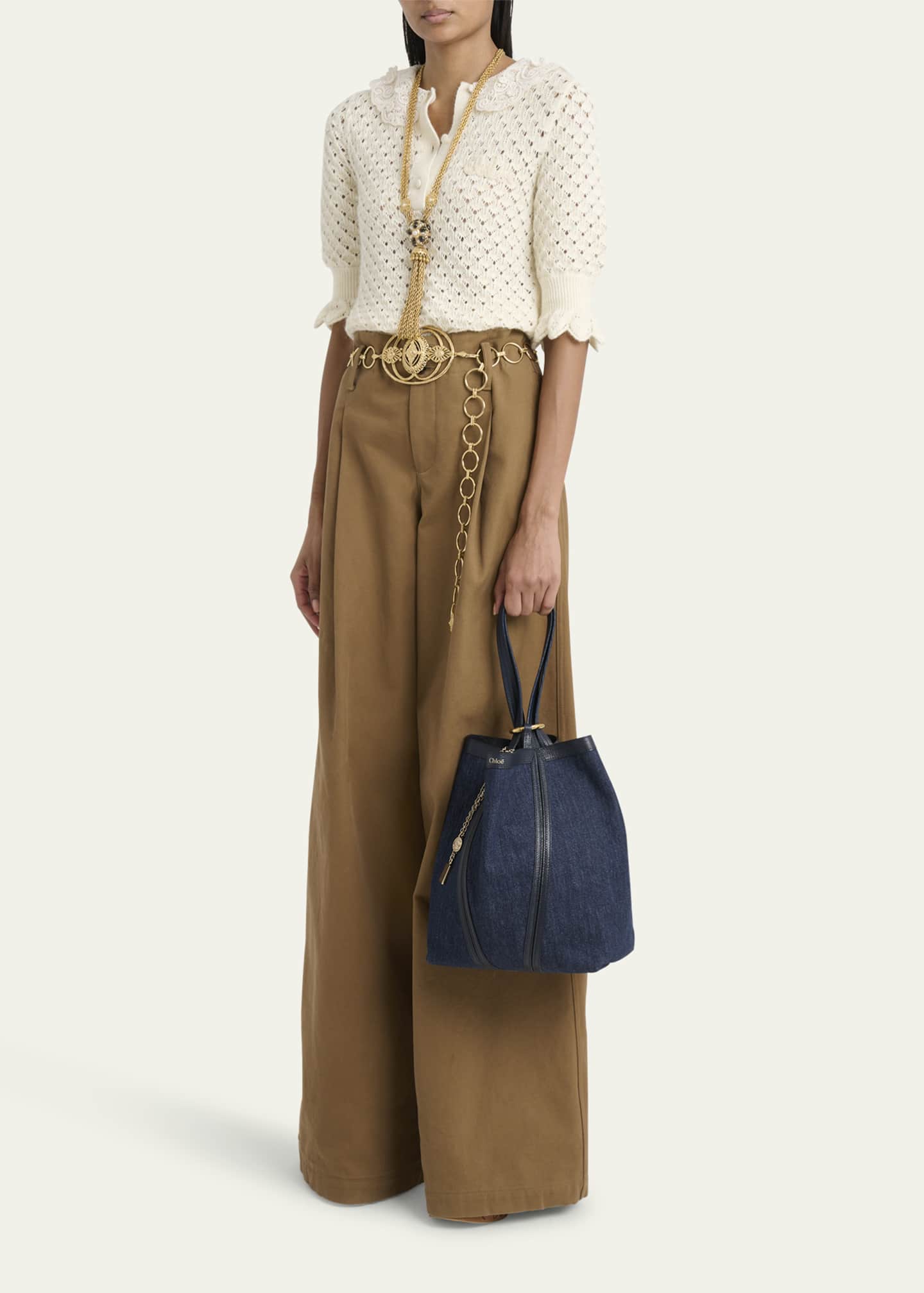 Chloe Spin Medium Tote Bag in Denim and Leather Image 5 of 6