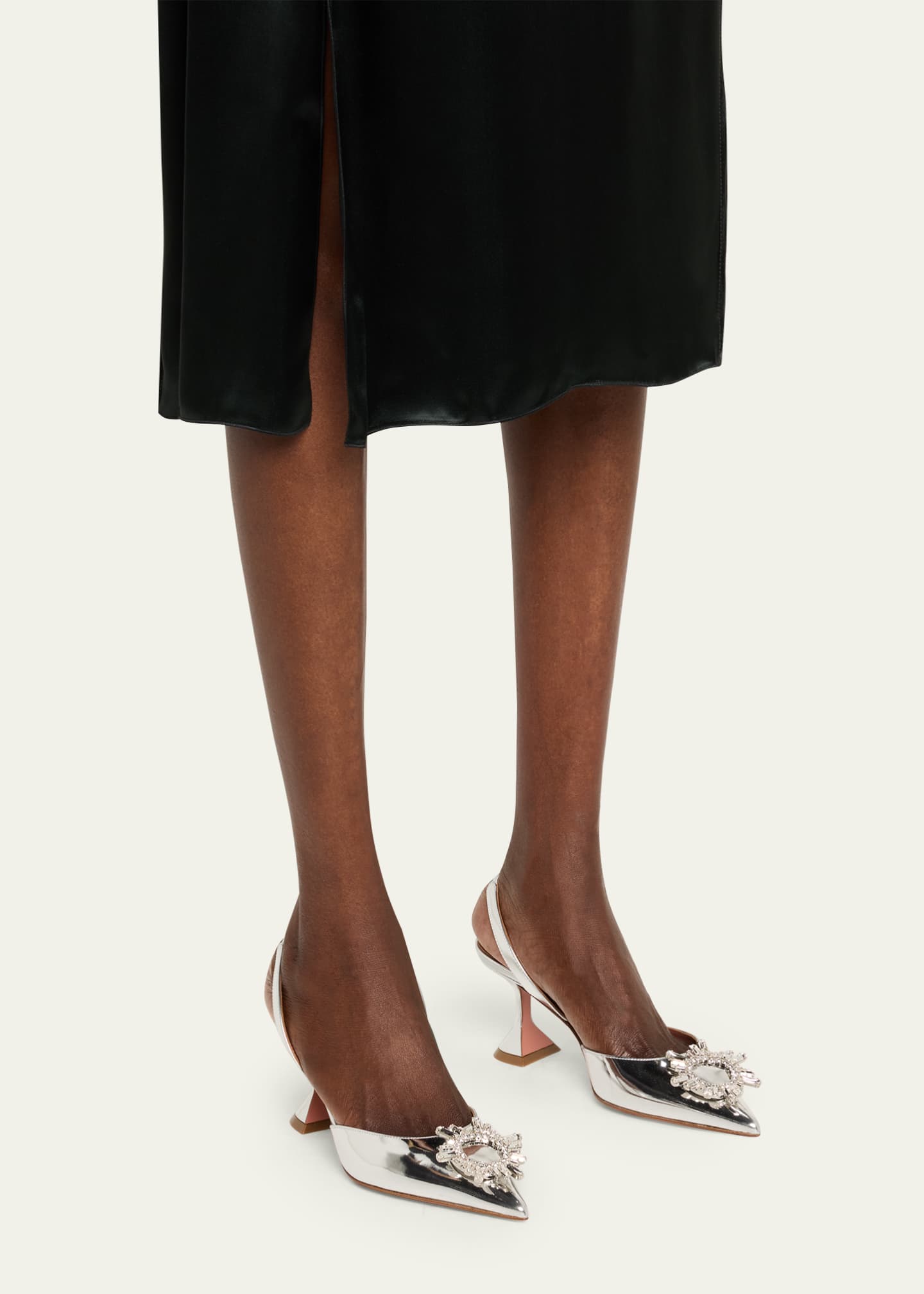 Amina Muaddi Begum Mirror Leather Ornament Slingback Pumps Image 2 of 6