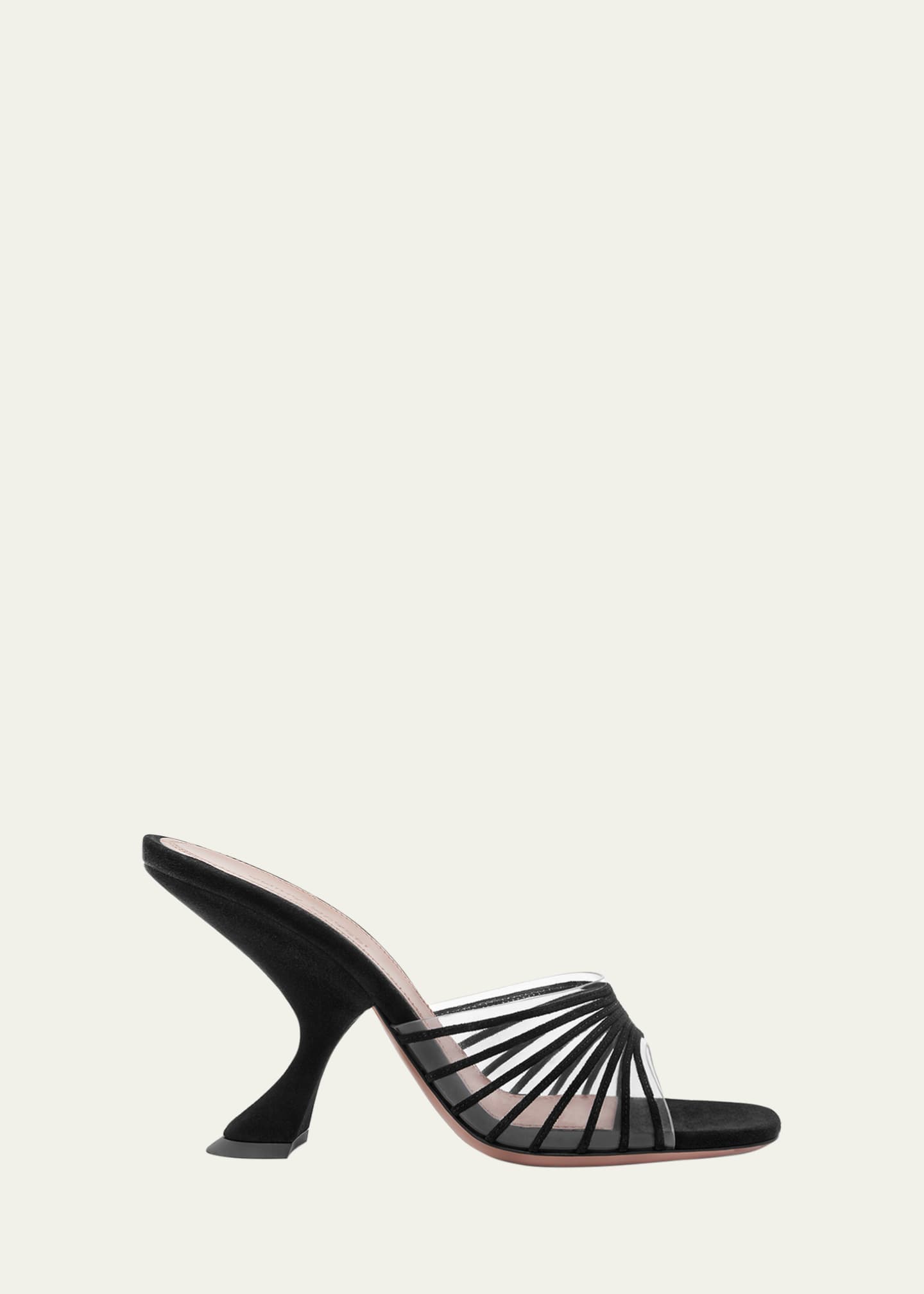 Amina Muaddi Mookie Suede PVC Comma-Heel Mules Image 1 of 5