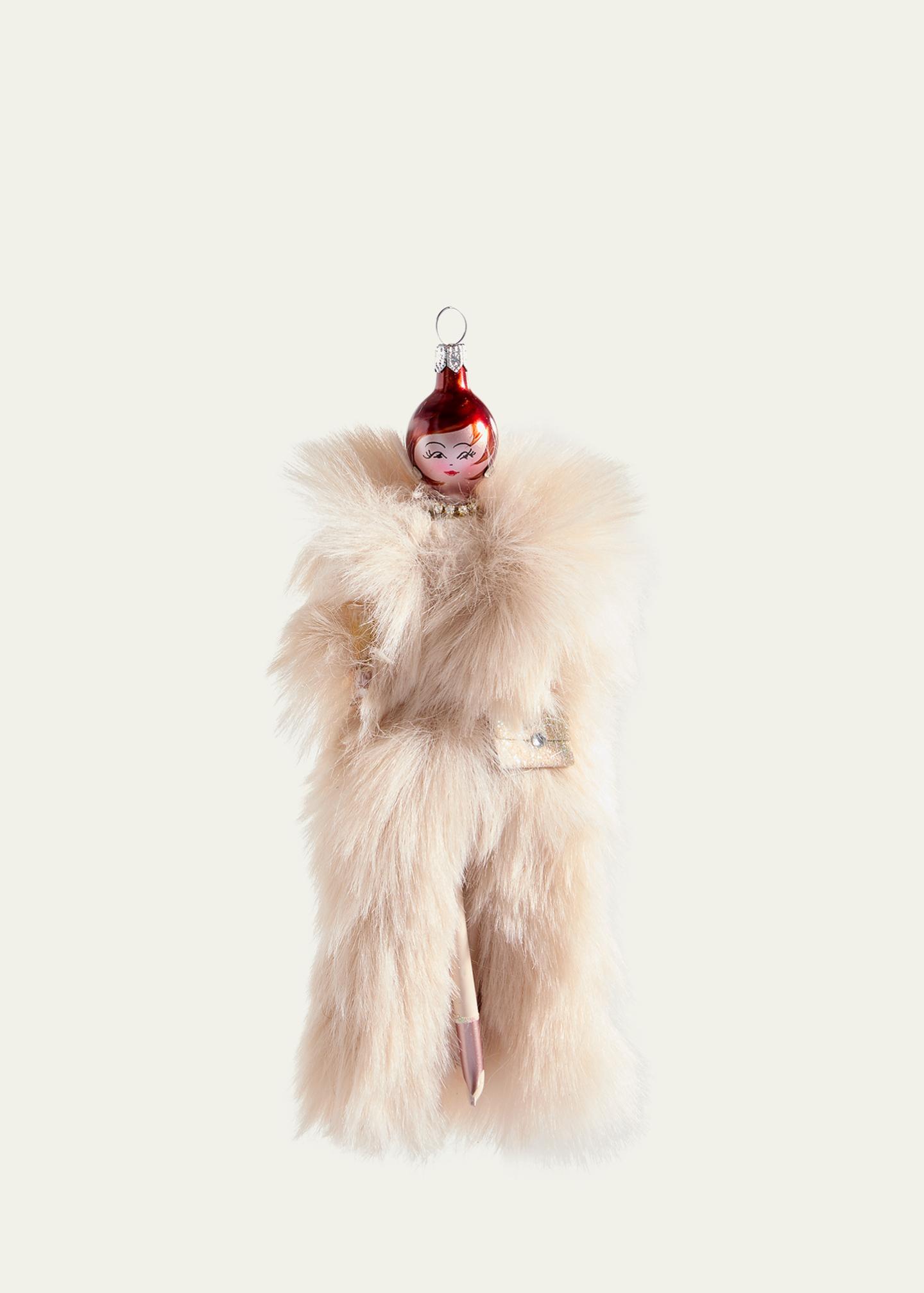 De Carlini Fashionista in Cream Fur Coat Christmas Ornament - Bergdorf ...