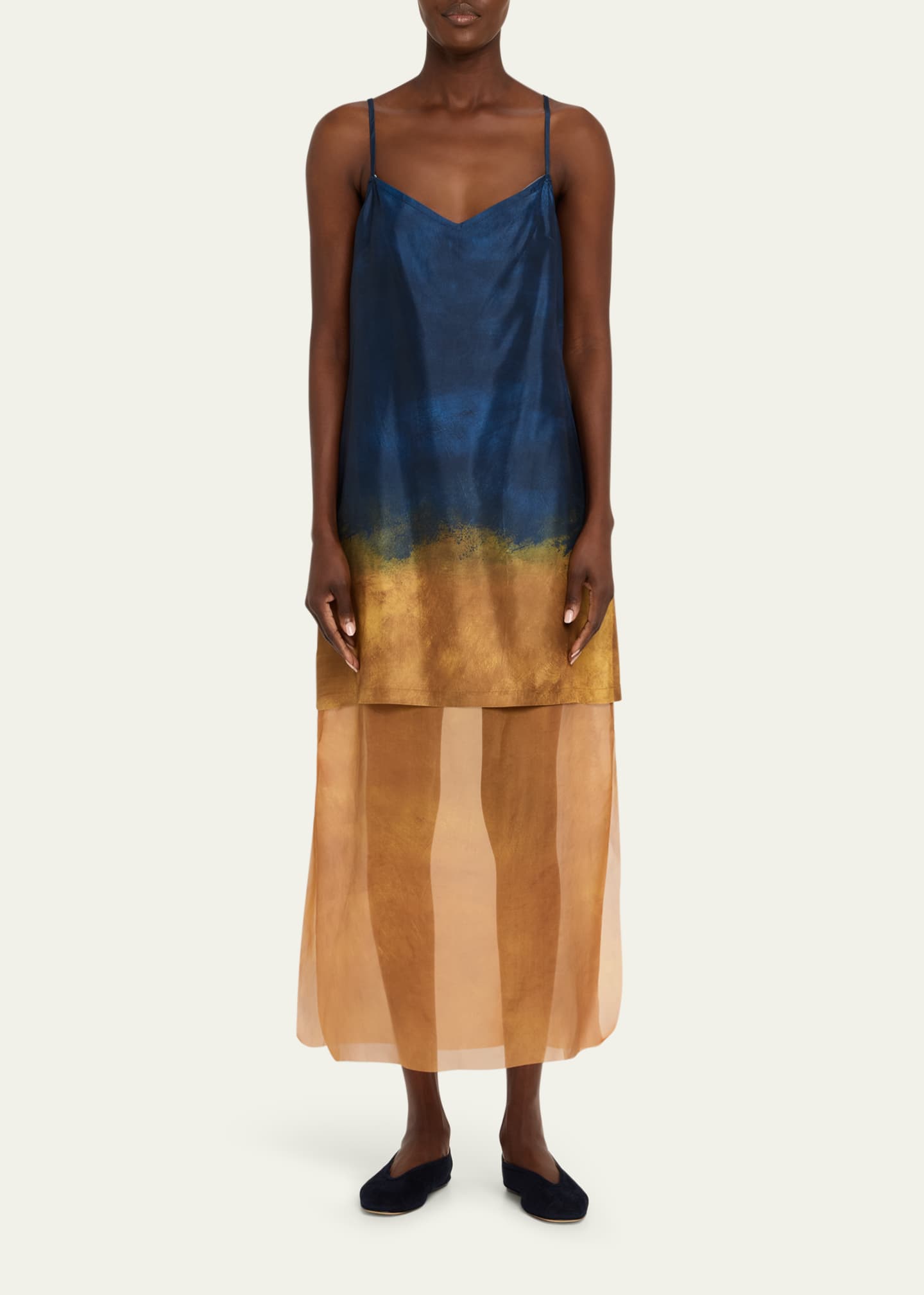 Jason Wu Collection Painted Stripe Organza-Layered Midi Slip Dress Image 2 of 5