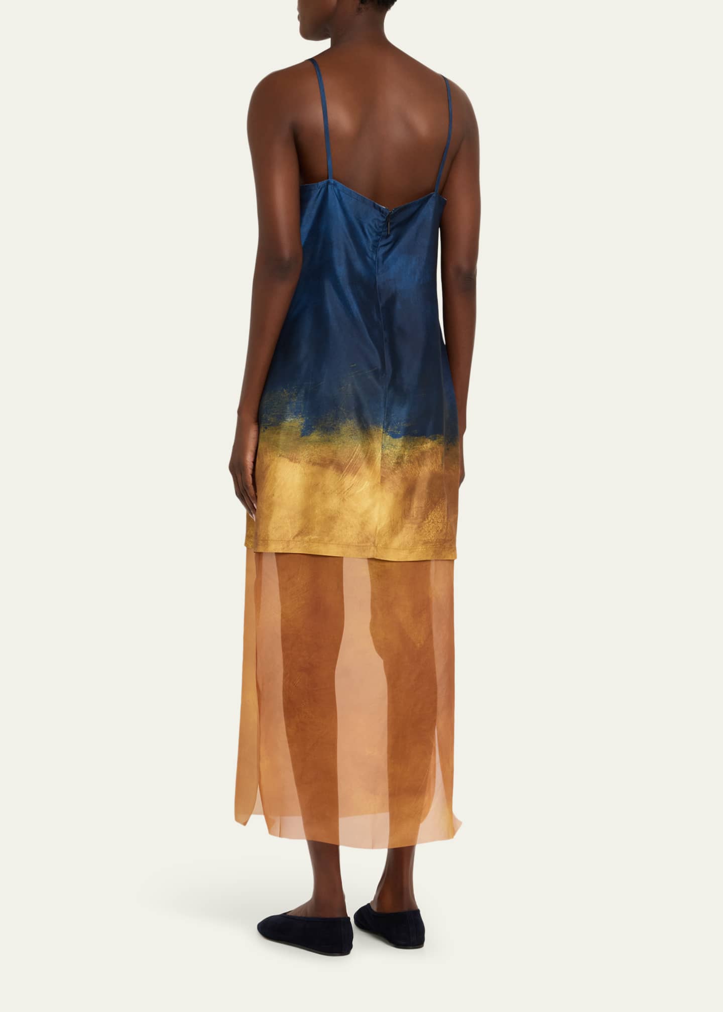 Jason Wu Collection Painted Stripe Organza-Layered Midi Slip Dress Image 3 of 5