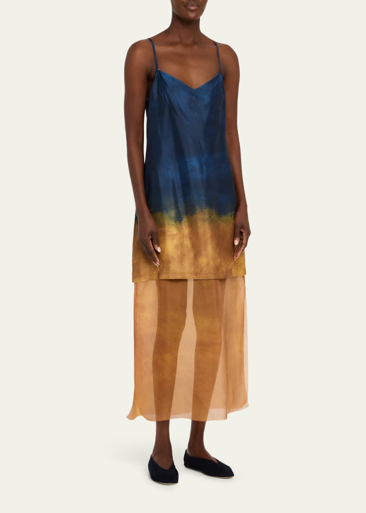 Jason Wu Collection Painted Stripe Organza-Layered Midi Slip Dress Image 4 of 5