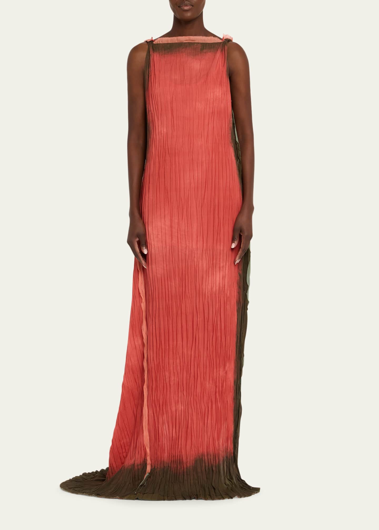 Jason Wu Collection Painted Stripe Pleated Boat-Neck Backless Gown Image 2 of 5