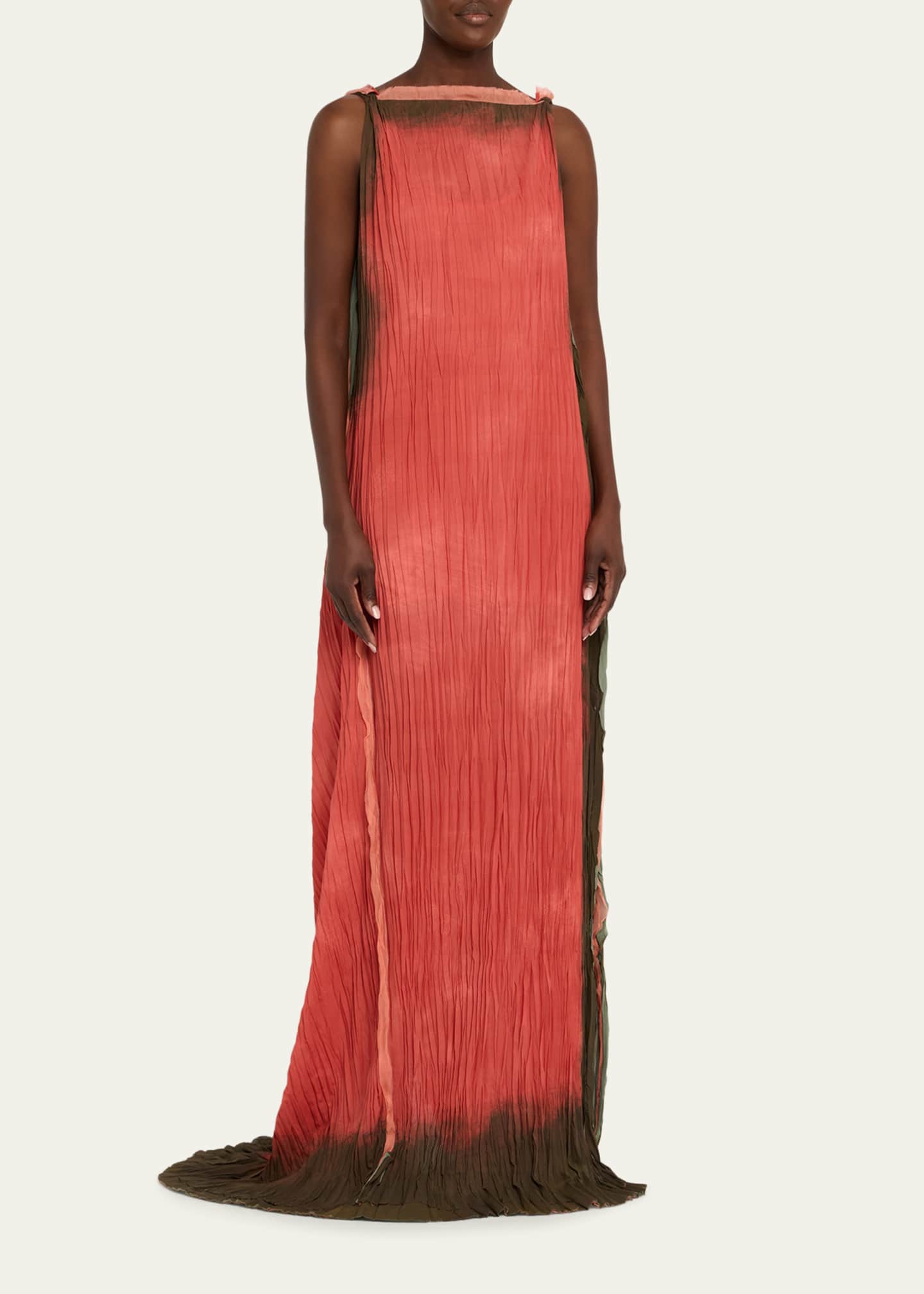 Jason Wu Collection Painted Stripe Pleated Boat-Neck Backless Gown Image 4 of 5