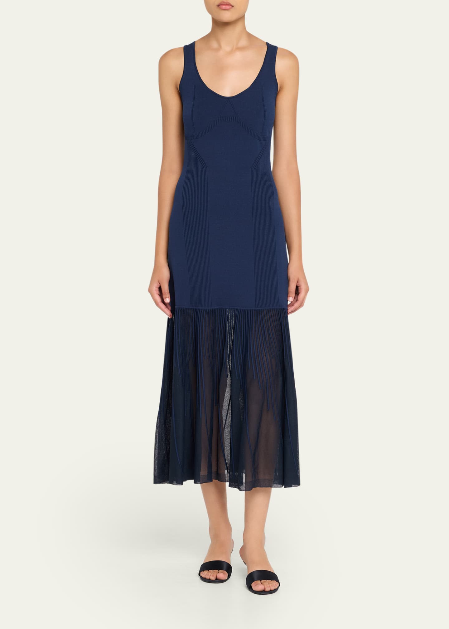 Jason Wu Collection Pleated Drop-Waist Knit Midi Tank Dress Image 2 of 5