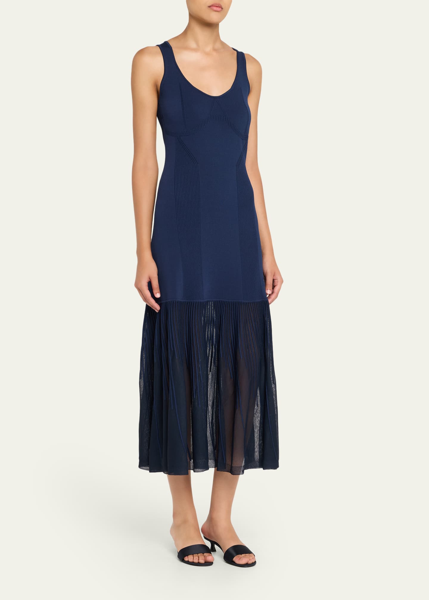 Jason Wu Collection Pleated Drop-Waist Knit Midi Tank Dress Image 4 of 5