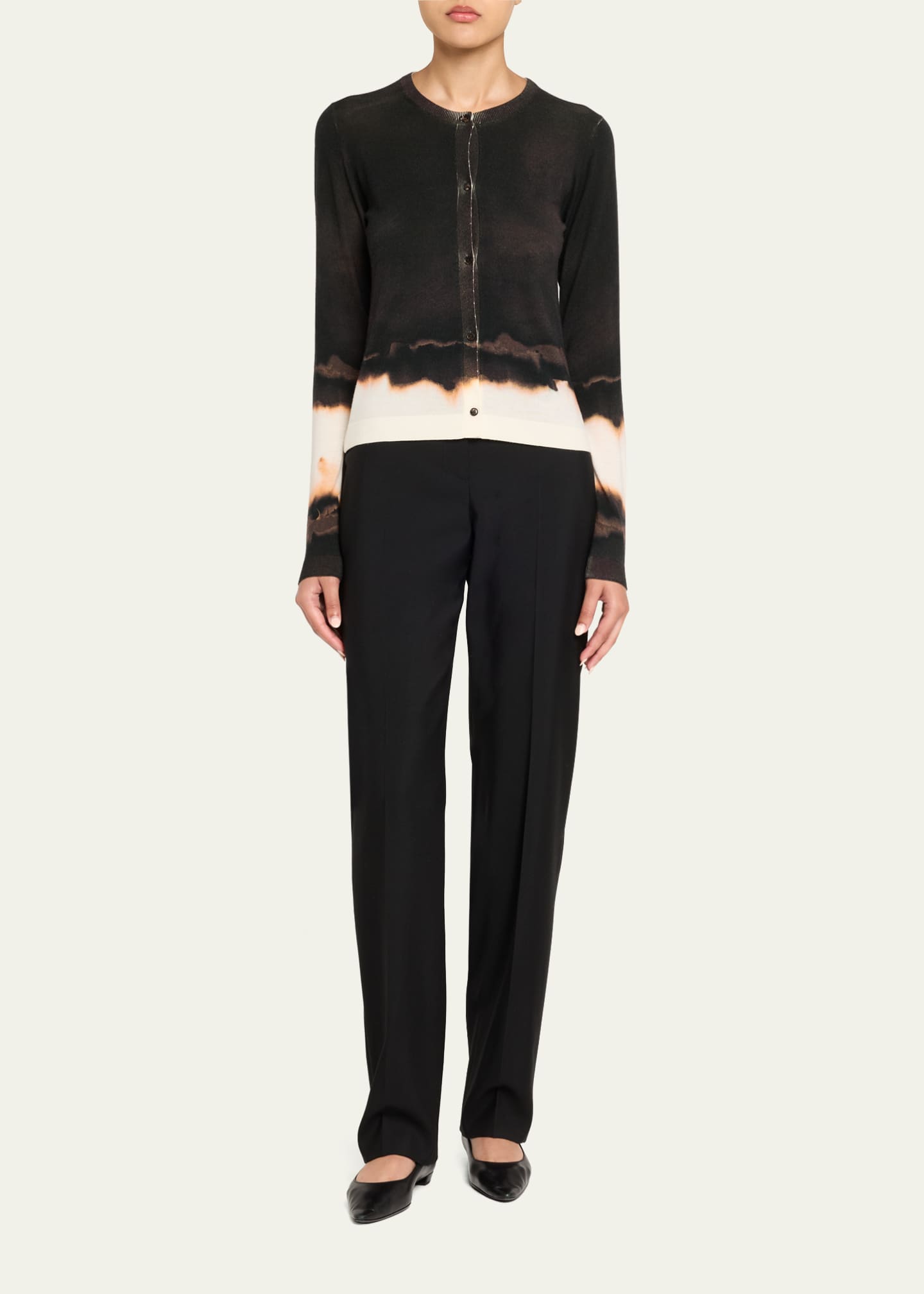 Jason Wu Collection Burned Stripe Wool Crewneck Cardigan Image 2 of 5