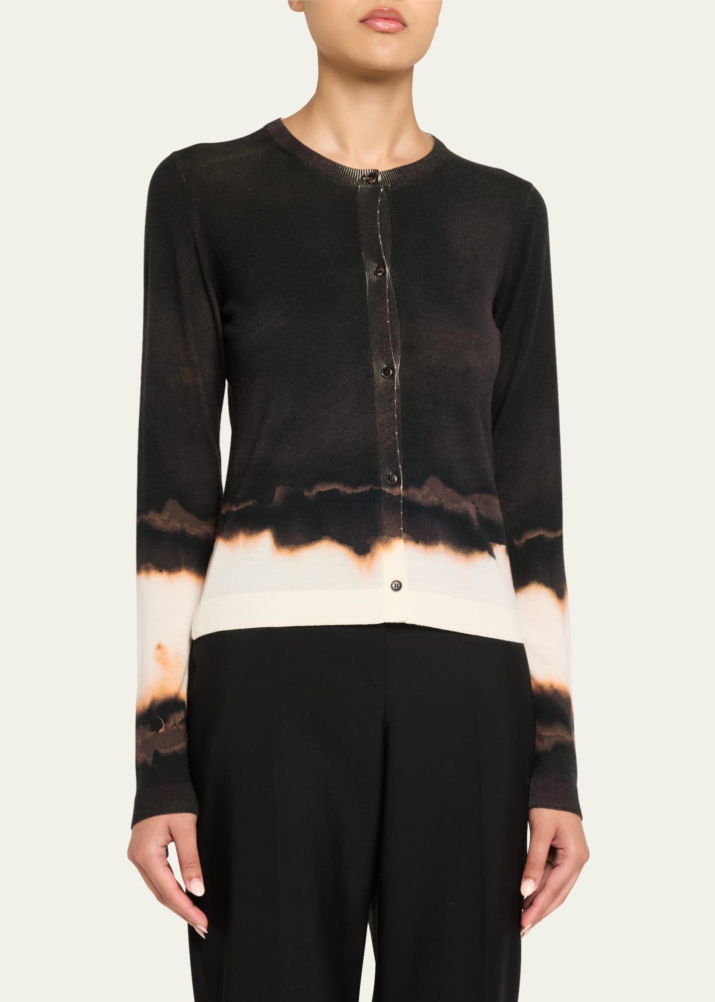 Jason Wu Collection Burned Stripe Wool Crewneck Cardigan Image 4 of 5