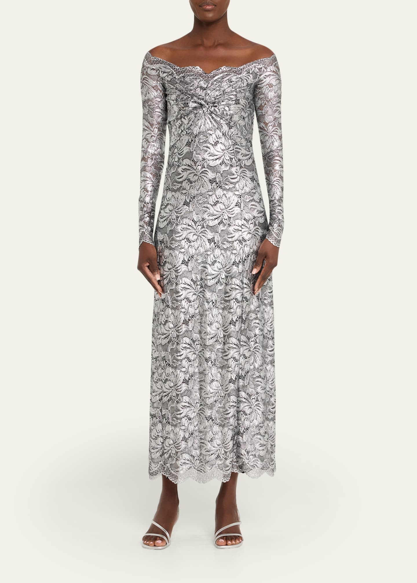 Off-The-Shoulder Lace Midi Dress