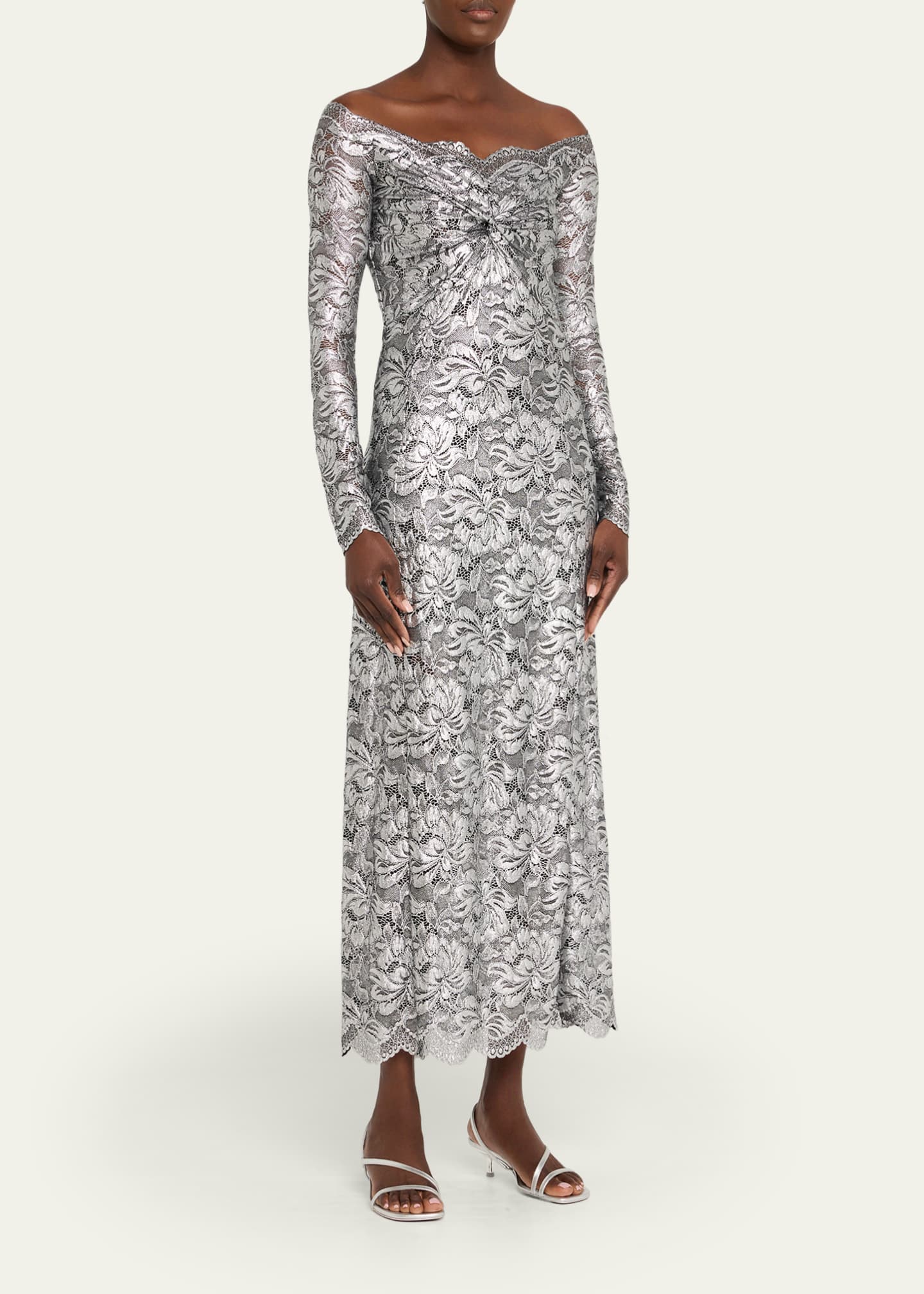 Off-The-Shoulder Lace Midi Dress