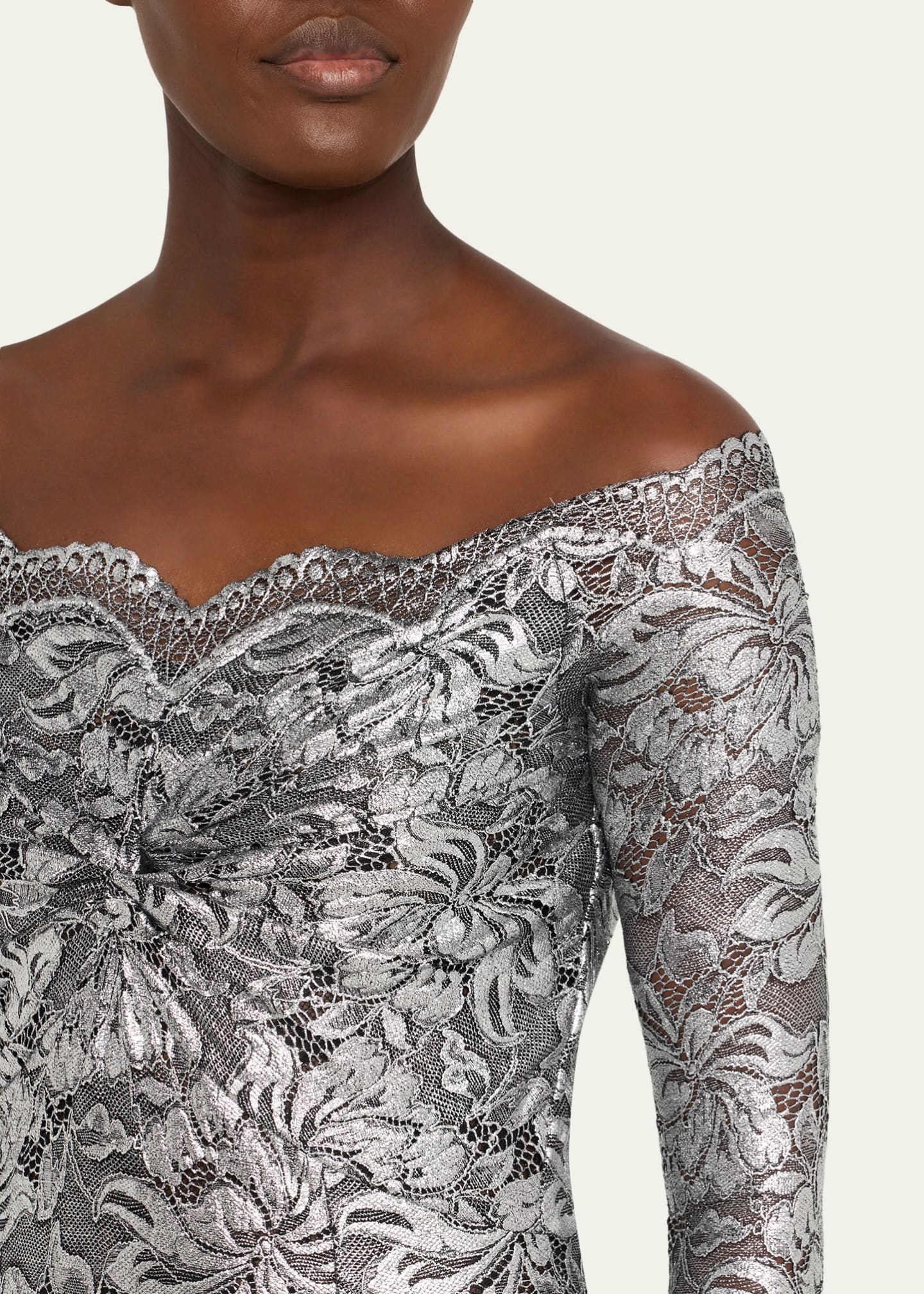 Off-The-Shoulder Lace Midi Dress