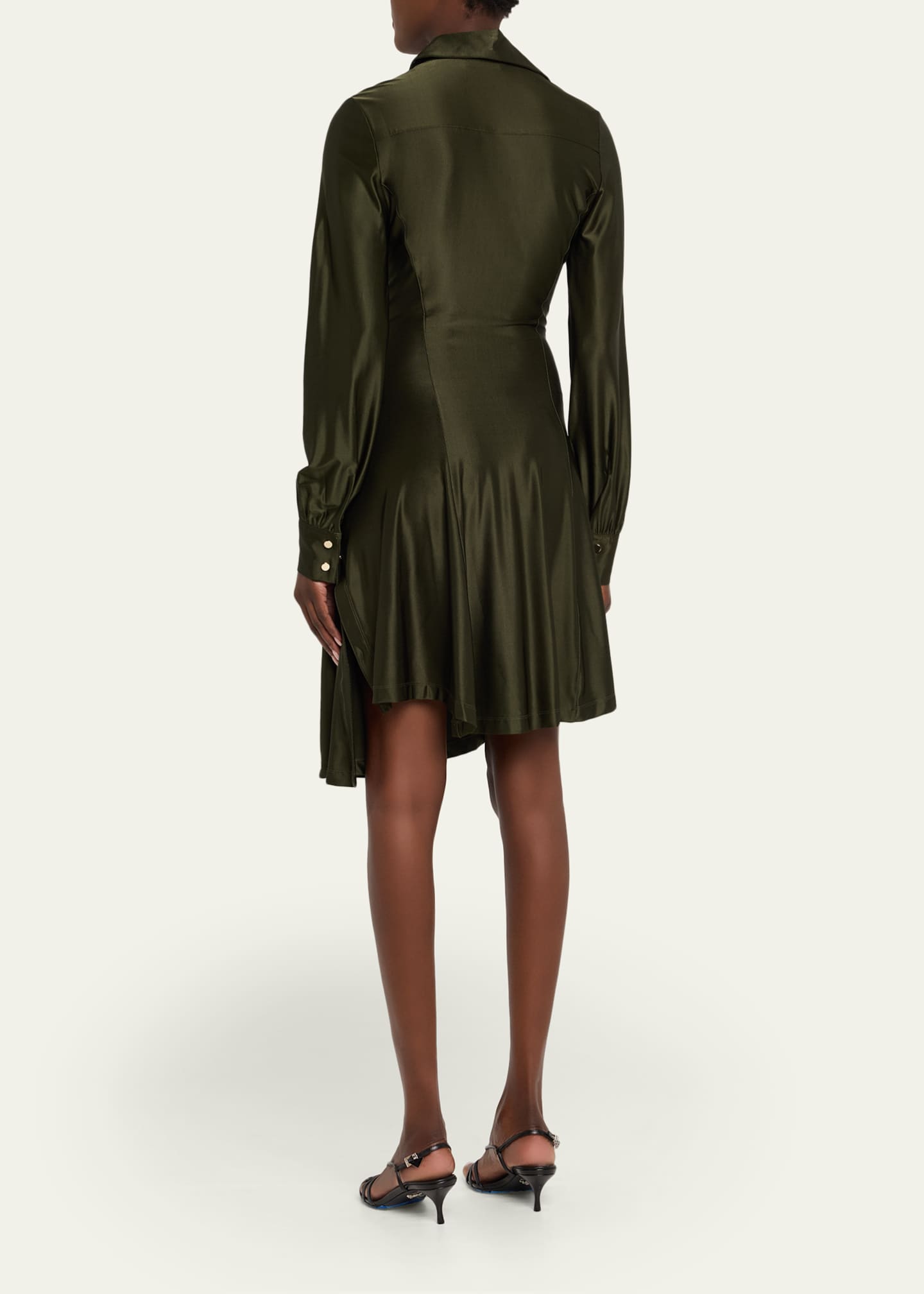 Rabanne Ruched Button Long-Sleeve Mini Shirtdress Image 3 of 5