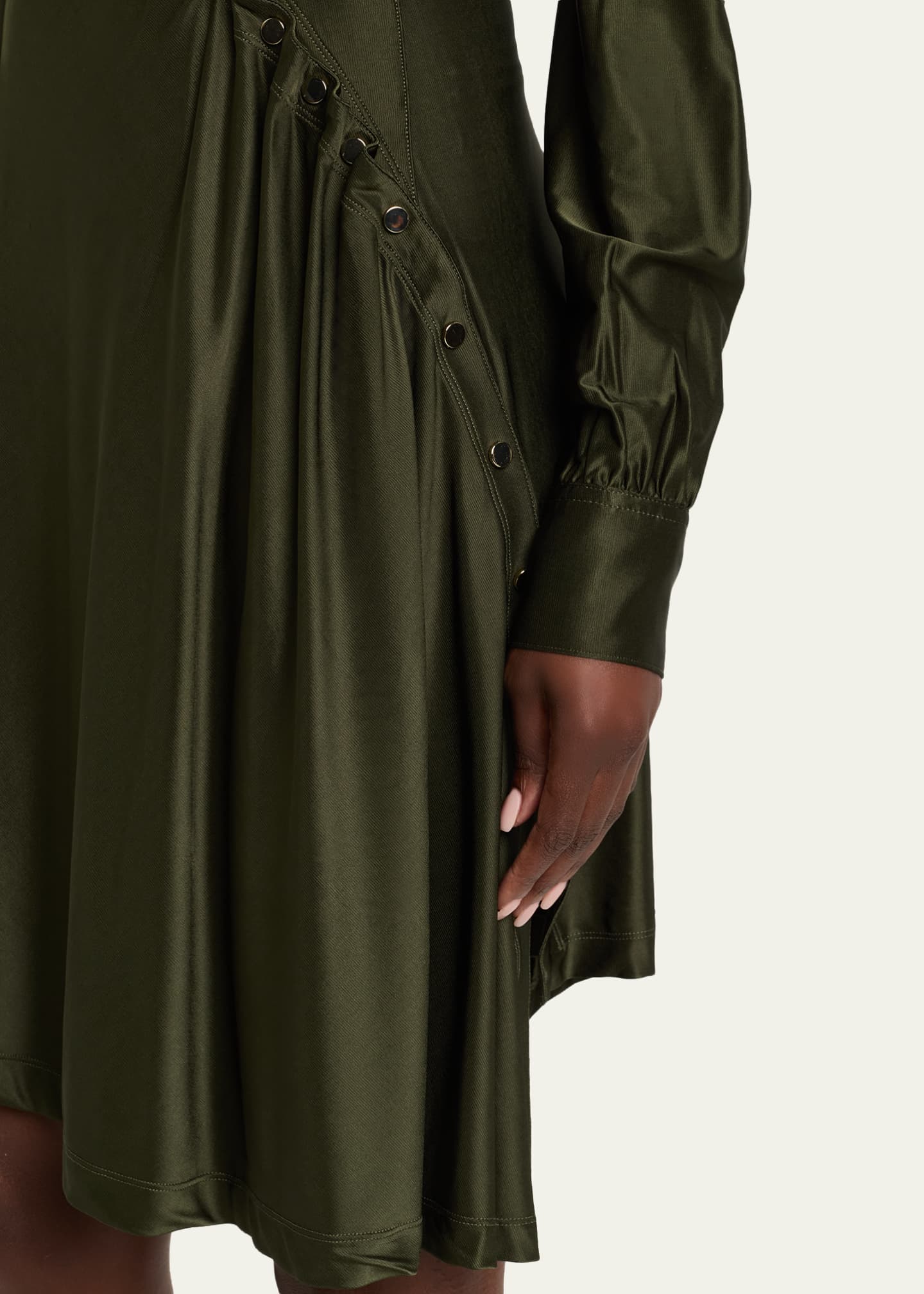 Rabanne Ruched Button Long-Sleeve Mini Shirtdress Image 5 of 5