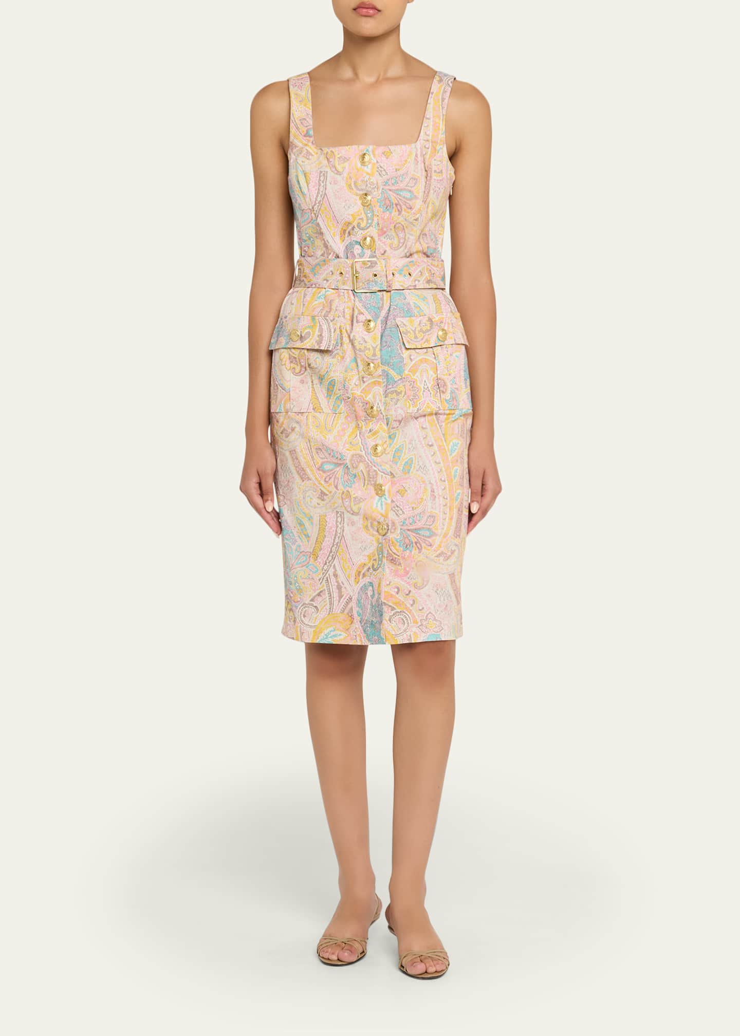 L'Agence Western Paisley Idy Button-Front Tank Dres Image 2 of 5
