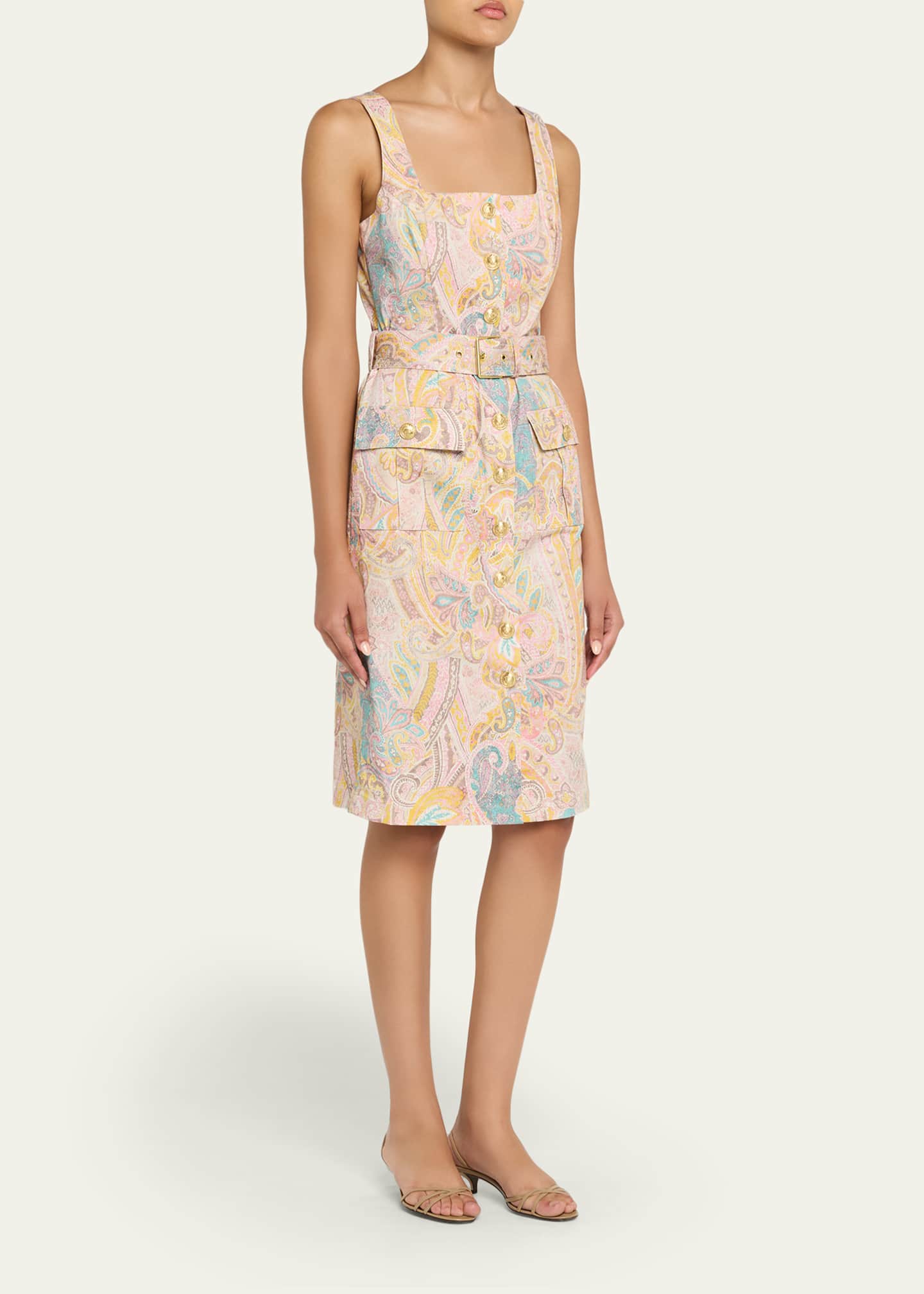 L'Agence Western Paisley Idy Button-Front Tank Dres Image 4 of 5