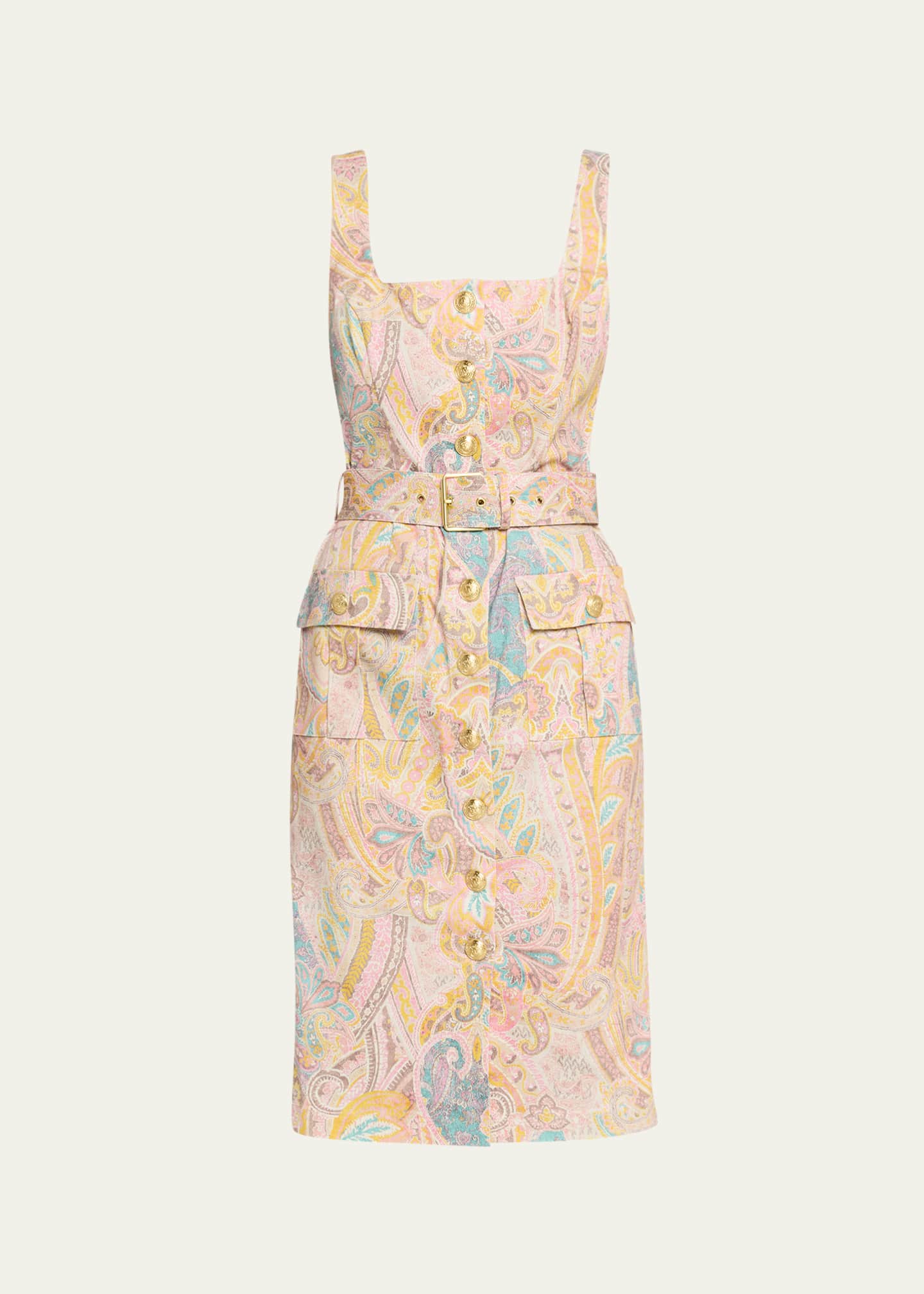 L'Agence Western Paisley Idy Button-Front Tank Dres Image 1 of 5