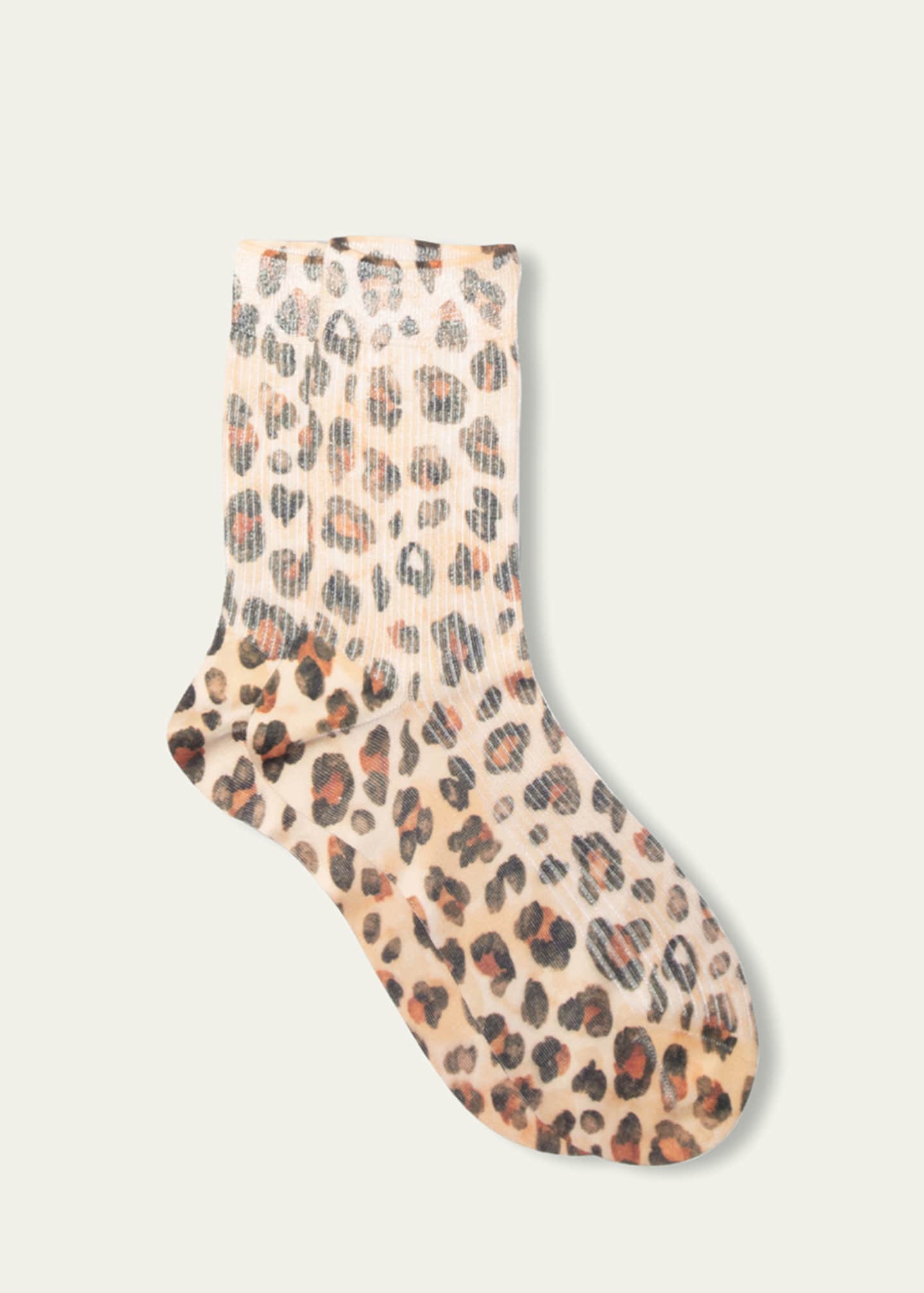 Maria La Rosa Savana Ribbed Leopard-Print Crew Socks
