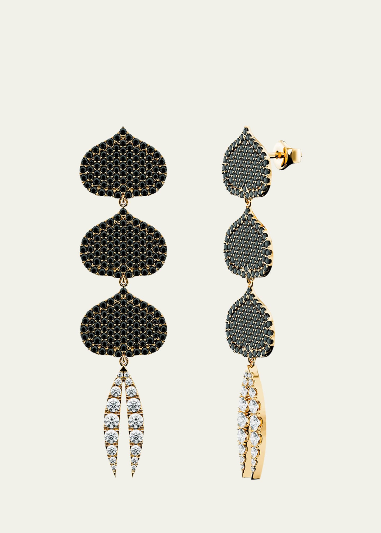 KAMAL Triple Eye Adore Lotus Black and White Diamond Earrings Image 2 of 2