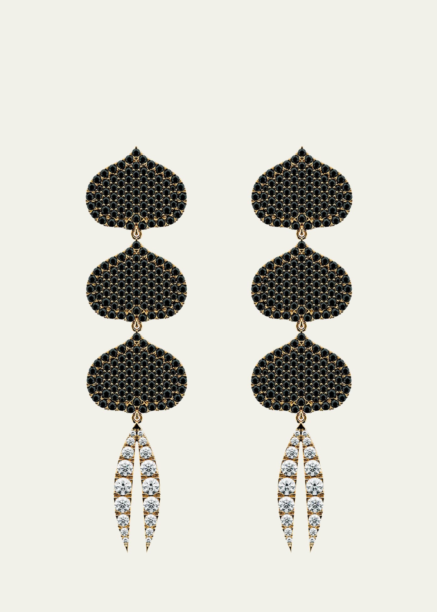 KAMAL Triple Eye Adore Lotus Black and White Diamond Earrings Image 1 of 2