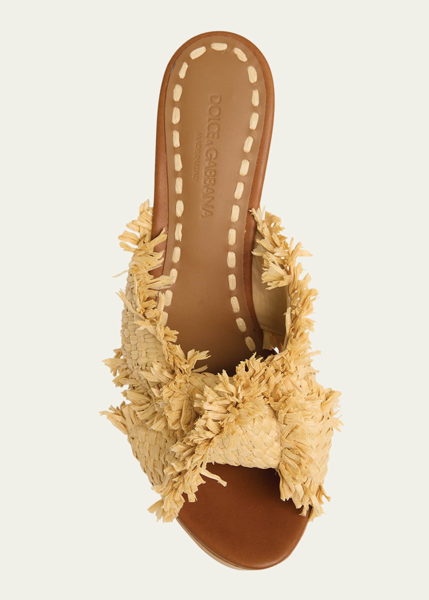 Dolce&Gabbana Knotted Crossover Raffia Platform Sandals Image 6 of 6
