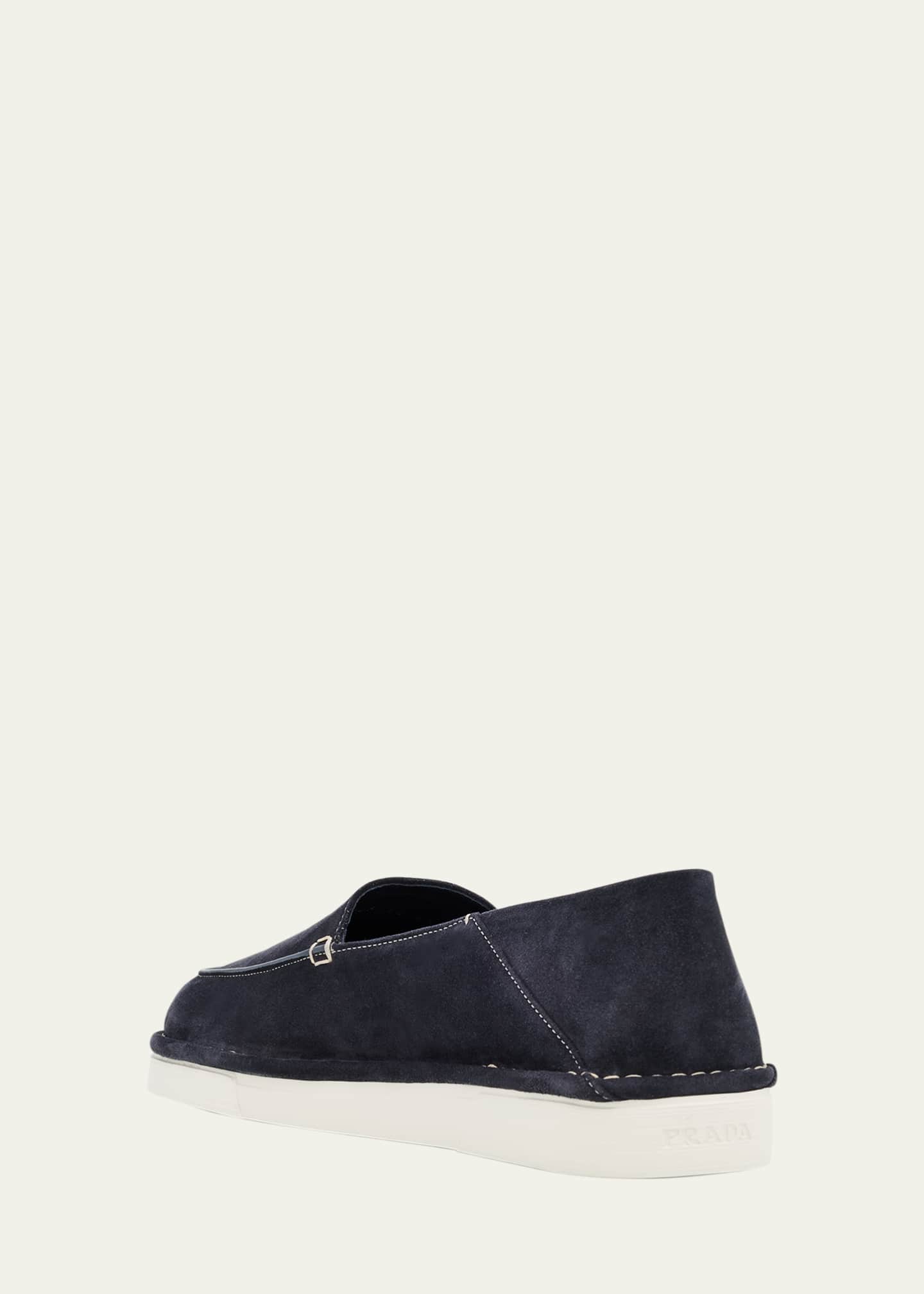 Prada Men's York Suede Logo Rubber-Sole Loafers Image 2 of 4