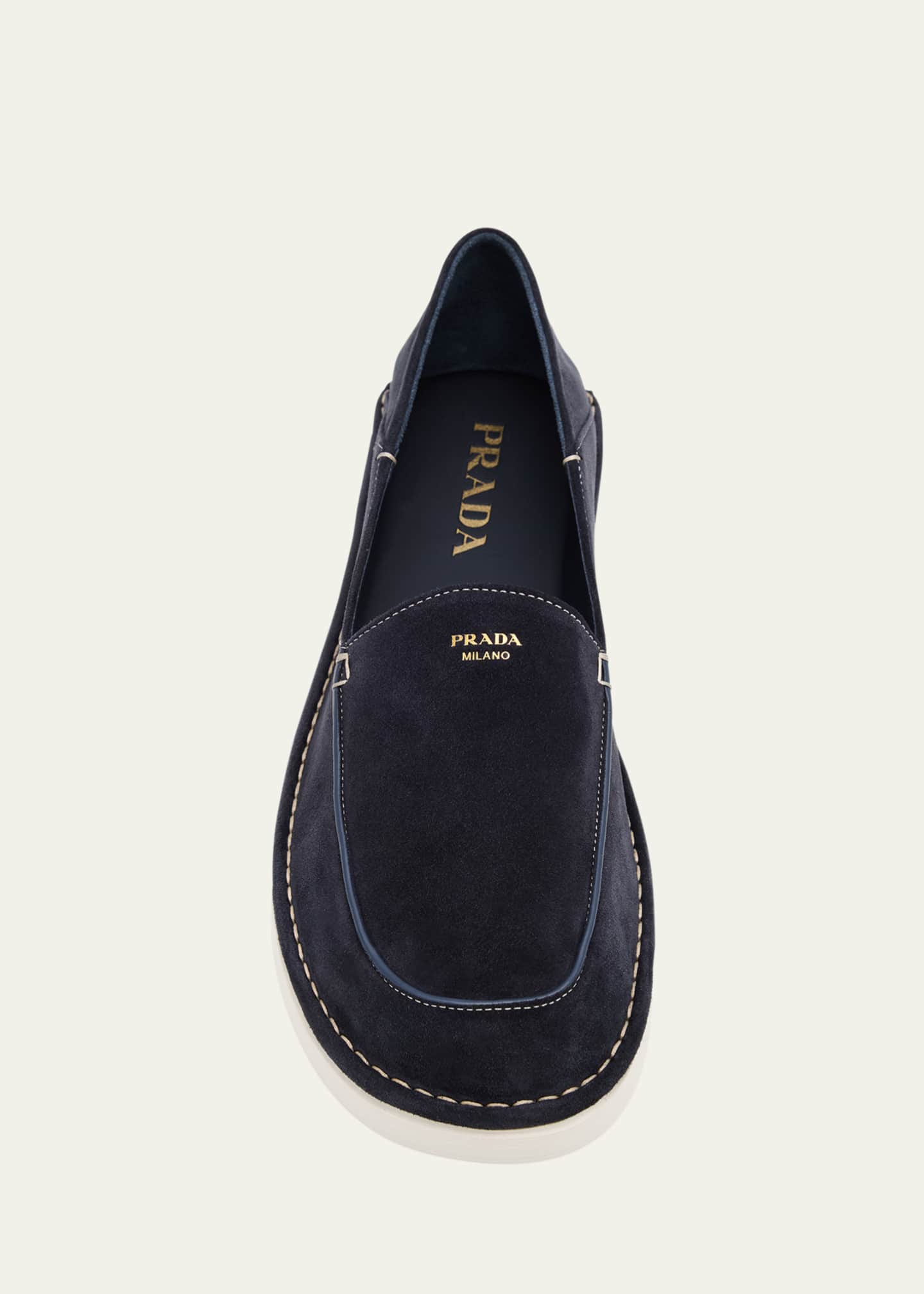 Prada Men's York Suede Logo Rubber-Sole Loafers Image 4 of 4