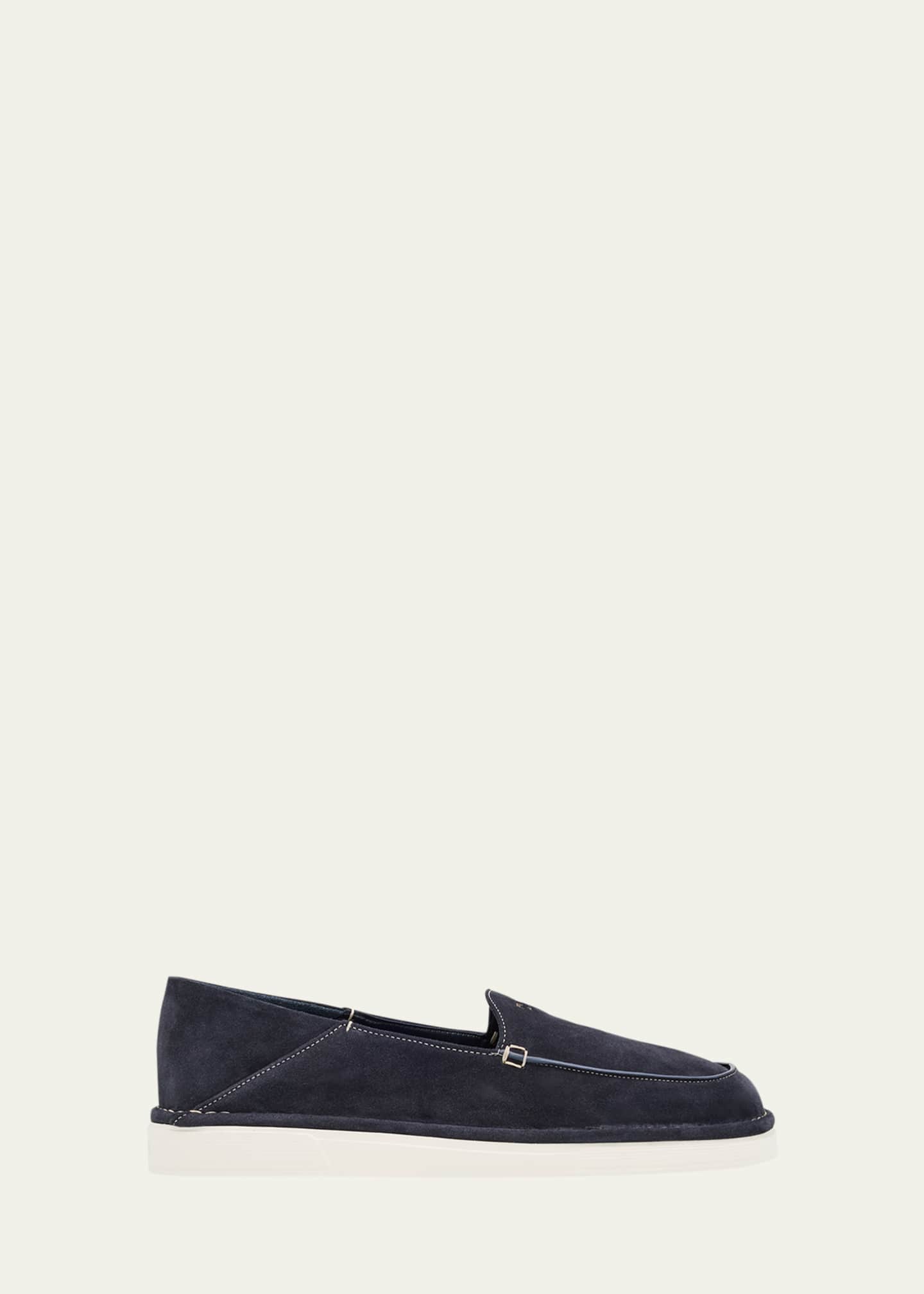 Prada Men's York Suede Logo Rubber-Sole Loafers Image 1 of 4