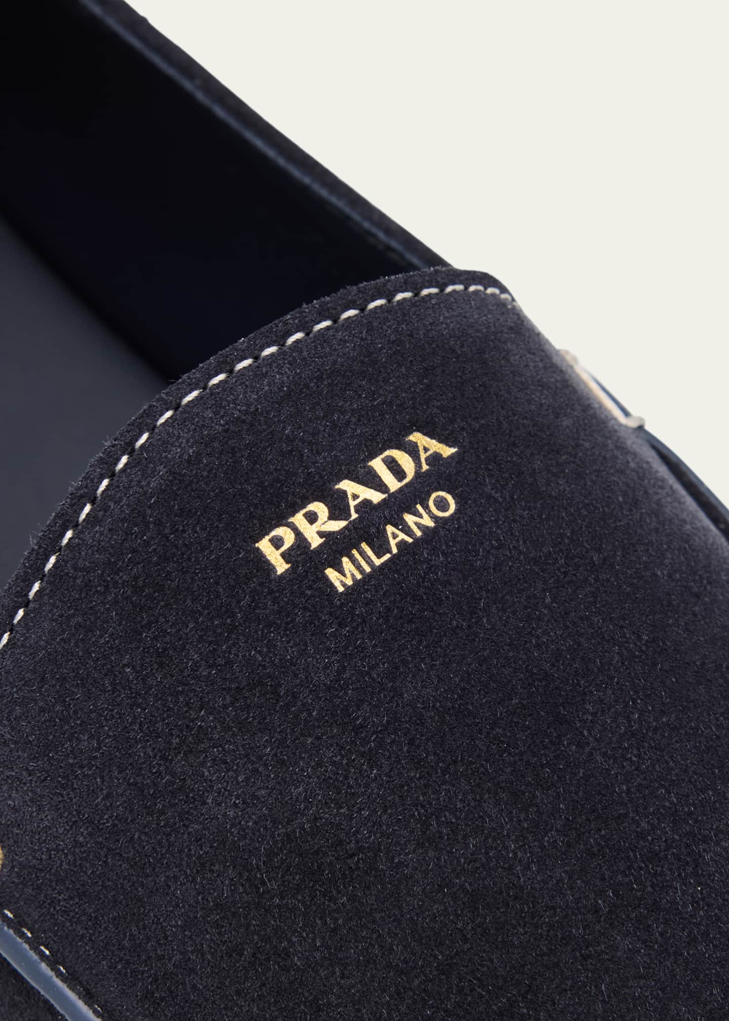 Prada Men's York Suede Logo Rubber-Sole Loafers Image 3 of 4