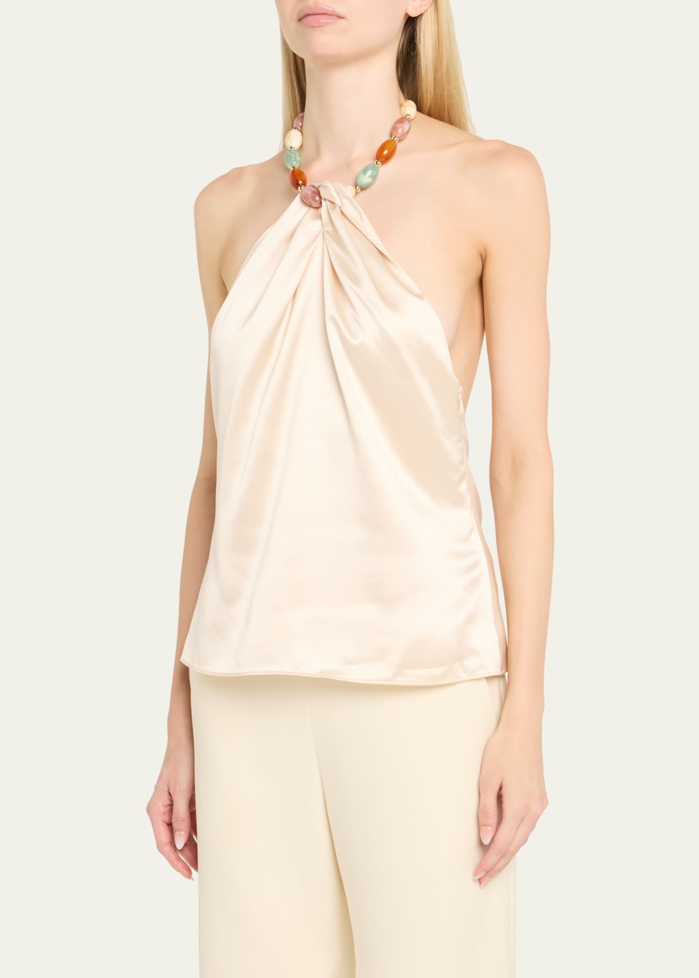 Retrofete Milani Beaded Satin Halter Top Image 4 of 5
