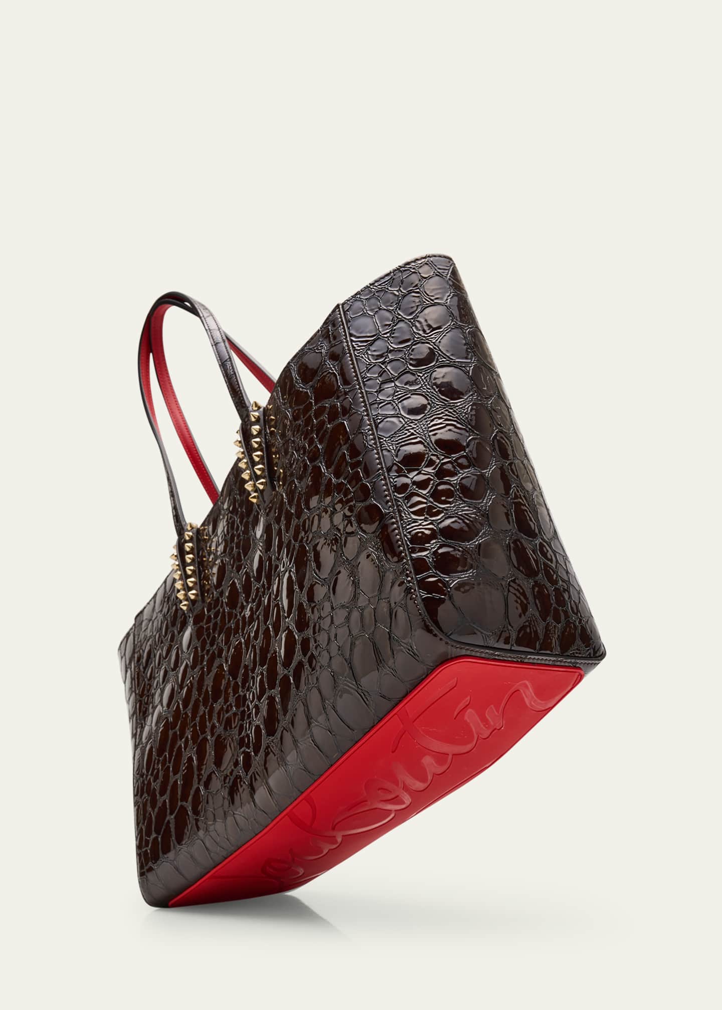Christian Louboutin Cabata Small Tote Bag in Glossy Croc-Embossed