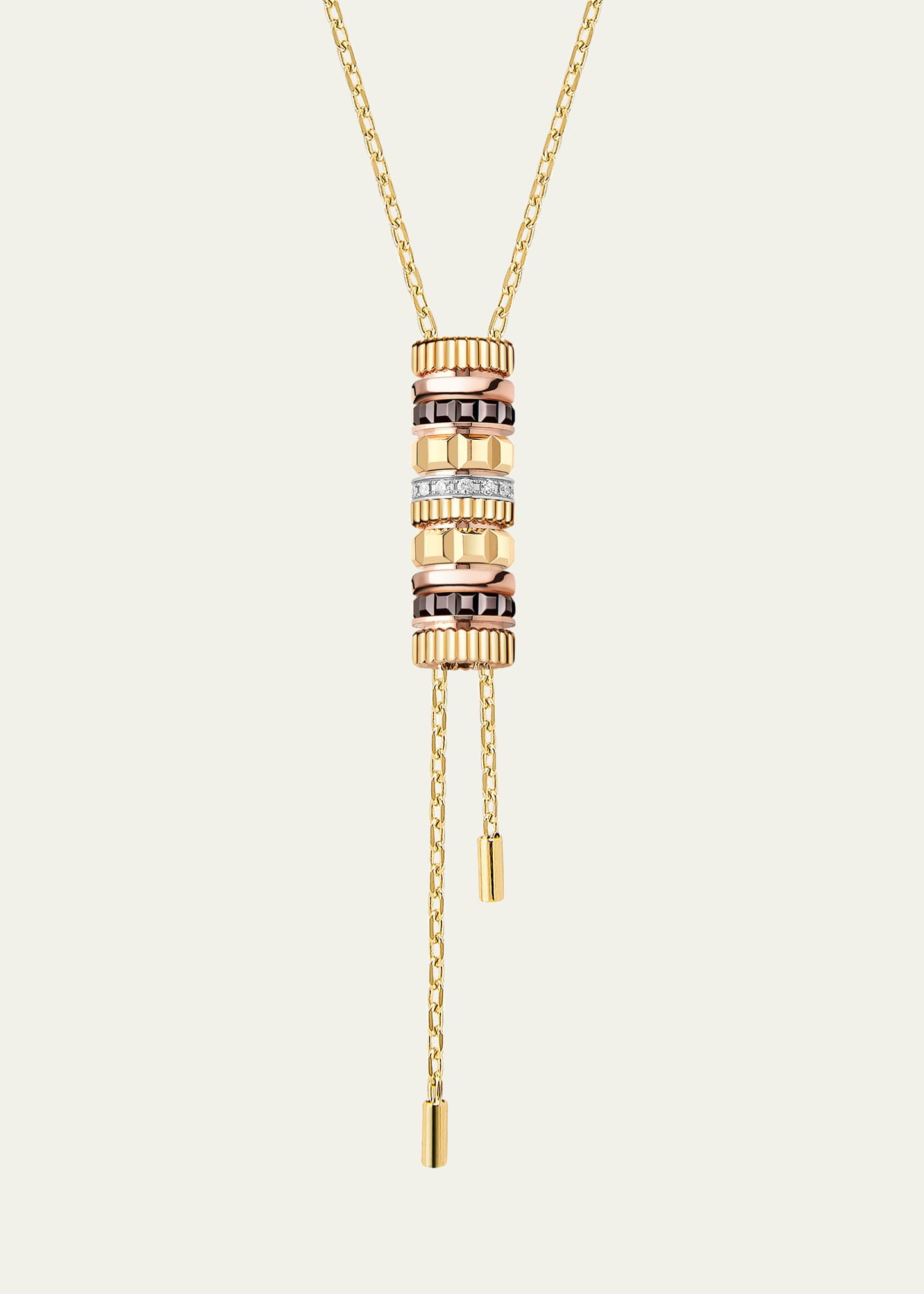 Boucheron Quatre Classique 18K Tricolor Gold Tie Necklace with Brown PVD and Diamonds Image 2 of 3