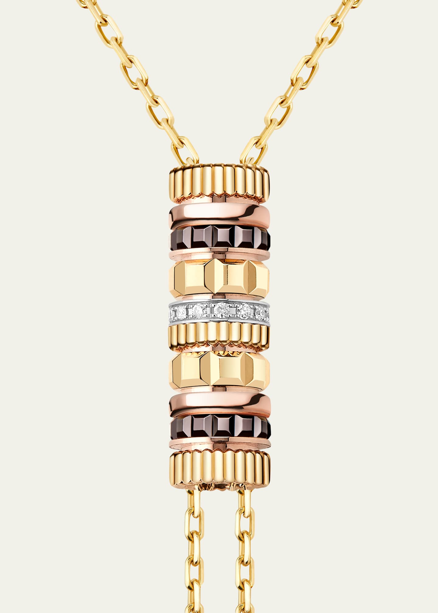 Boucheron Quatre Classique 18K Tricolor Gold Tie Necklace with Brown PVD and Diamonds Image 3 of 3
