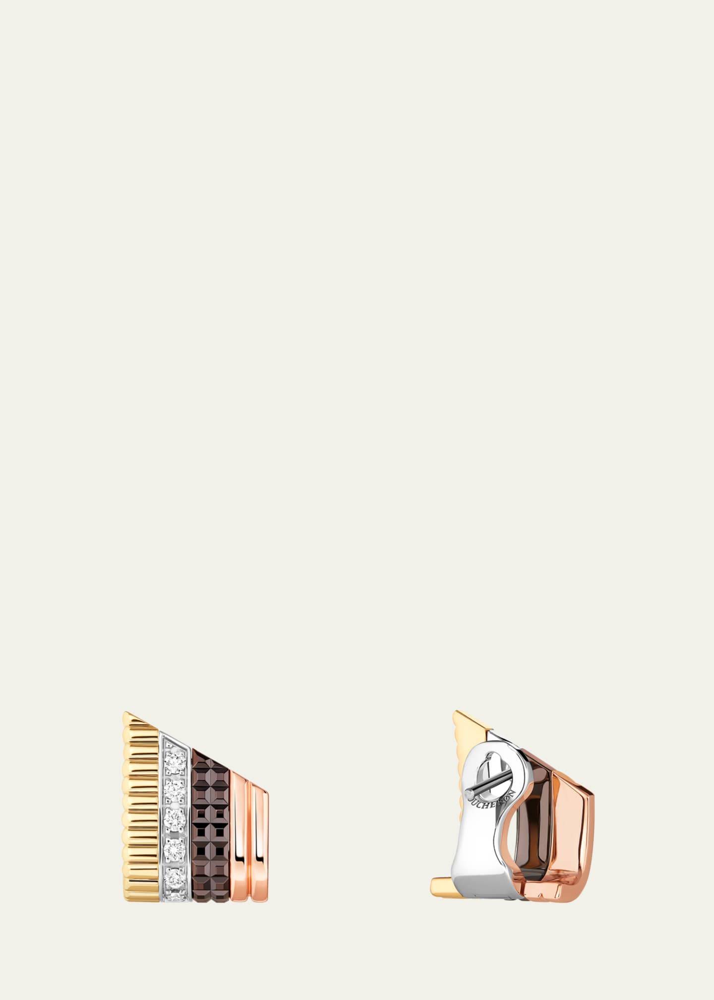 Boucheron Quatre Classique 18K Tricolor Gold Stud Earrings with Brown PVD and Diamonds Image 2 of 2