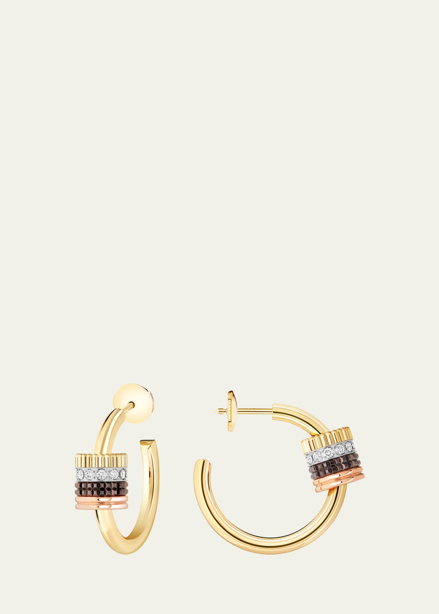Boucheron Quatre Classique 18K Tricolor Gold Earrings with Brown PVD and Diamonds Image 2 of 2