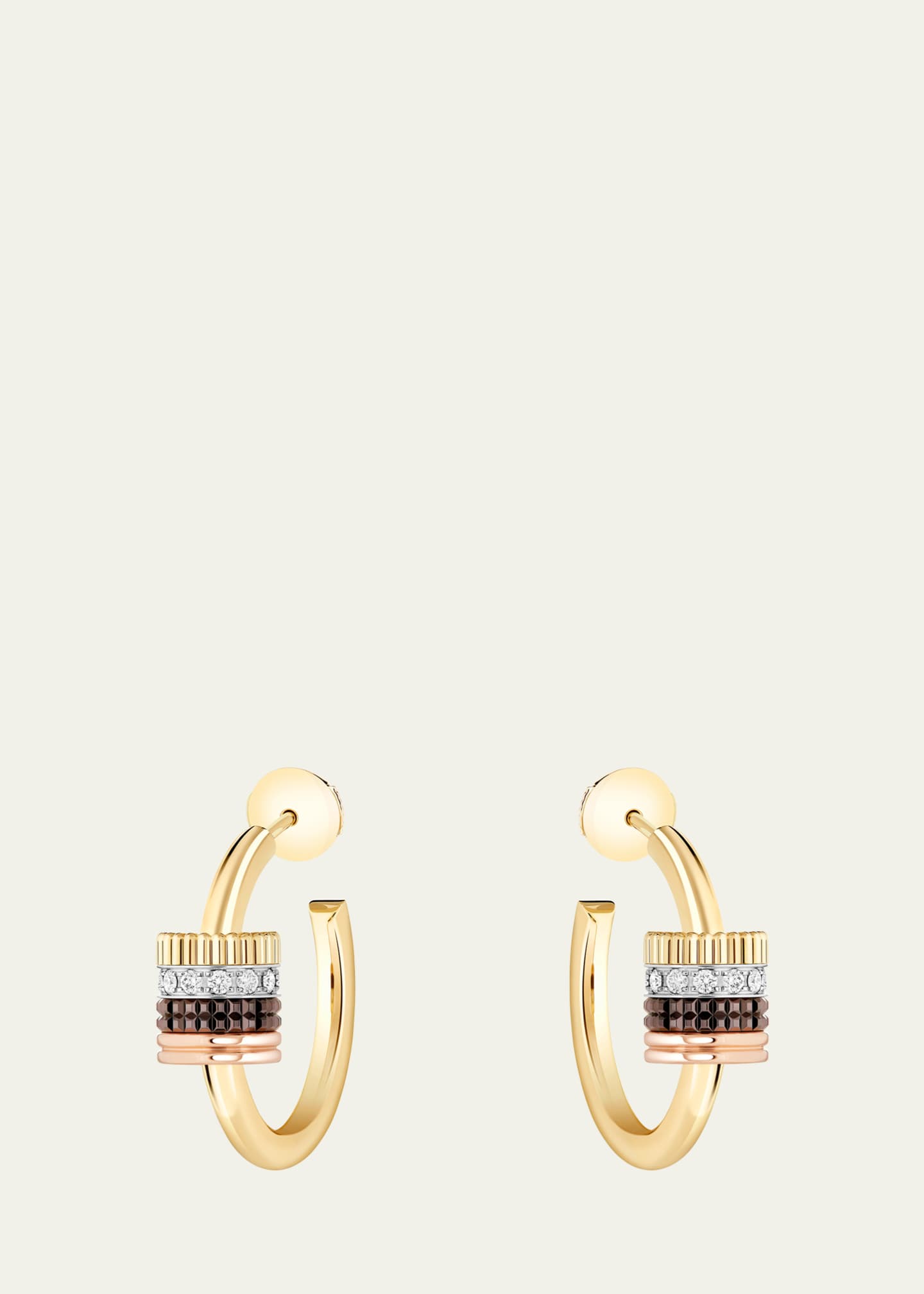 Boucheron Quatre Classique 18K Tricolor Gold Earrings with Brown PVD and Diamonds Image 1 of 2