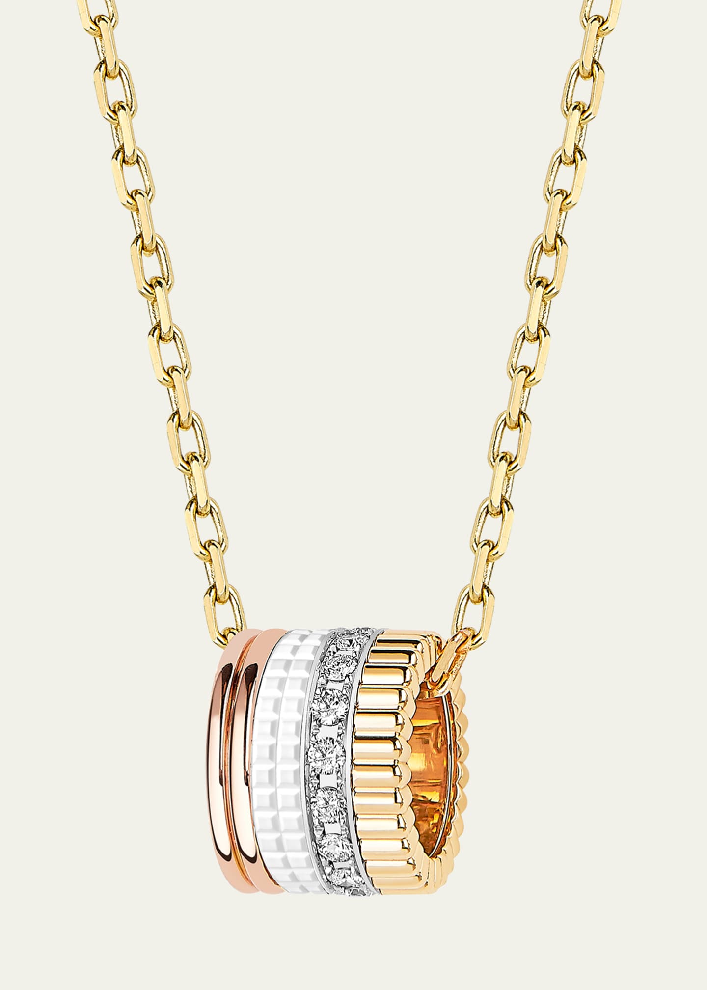 Boucheron Quatre White Edition 18K Tricolor Gold Pendant Necklace with White Ceramic and Diamonds Image 2 of 2
